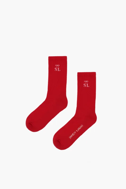 SPORT MONOGRAM SOCK IN RED made by Sandy Liang