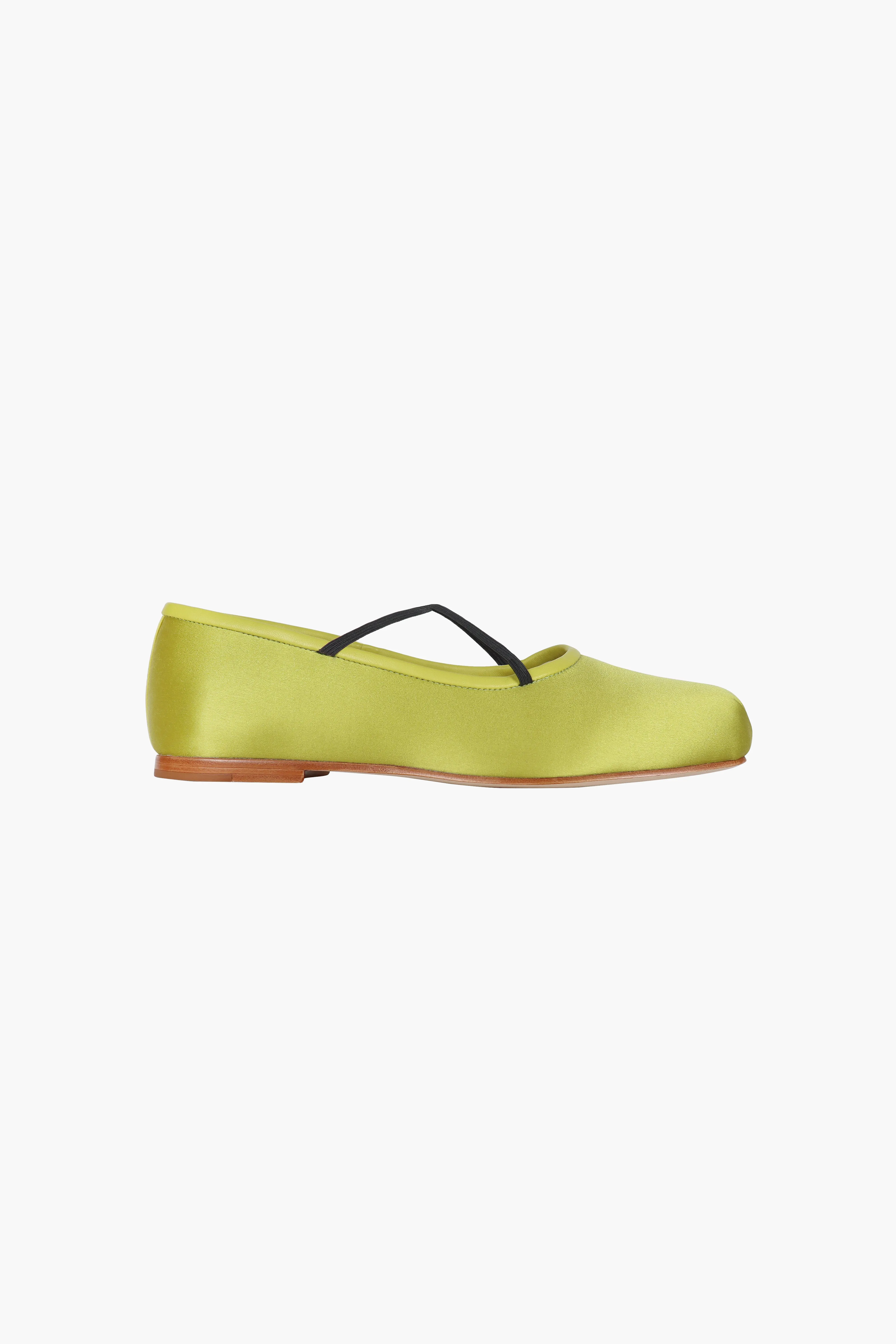 CRISS CROSS POINTE IN CHARTREUSE SATIN sold by Sandy Liang