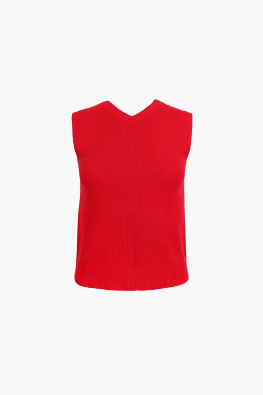 CASHMERE SHRUNKEN VEST IN RED sold by Sandy Liang