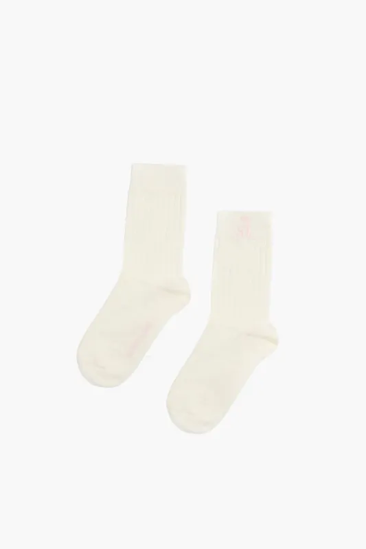 RIBBED MONOGRAM SOCK IN CREAM made by Sandy Liang