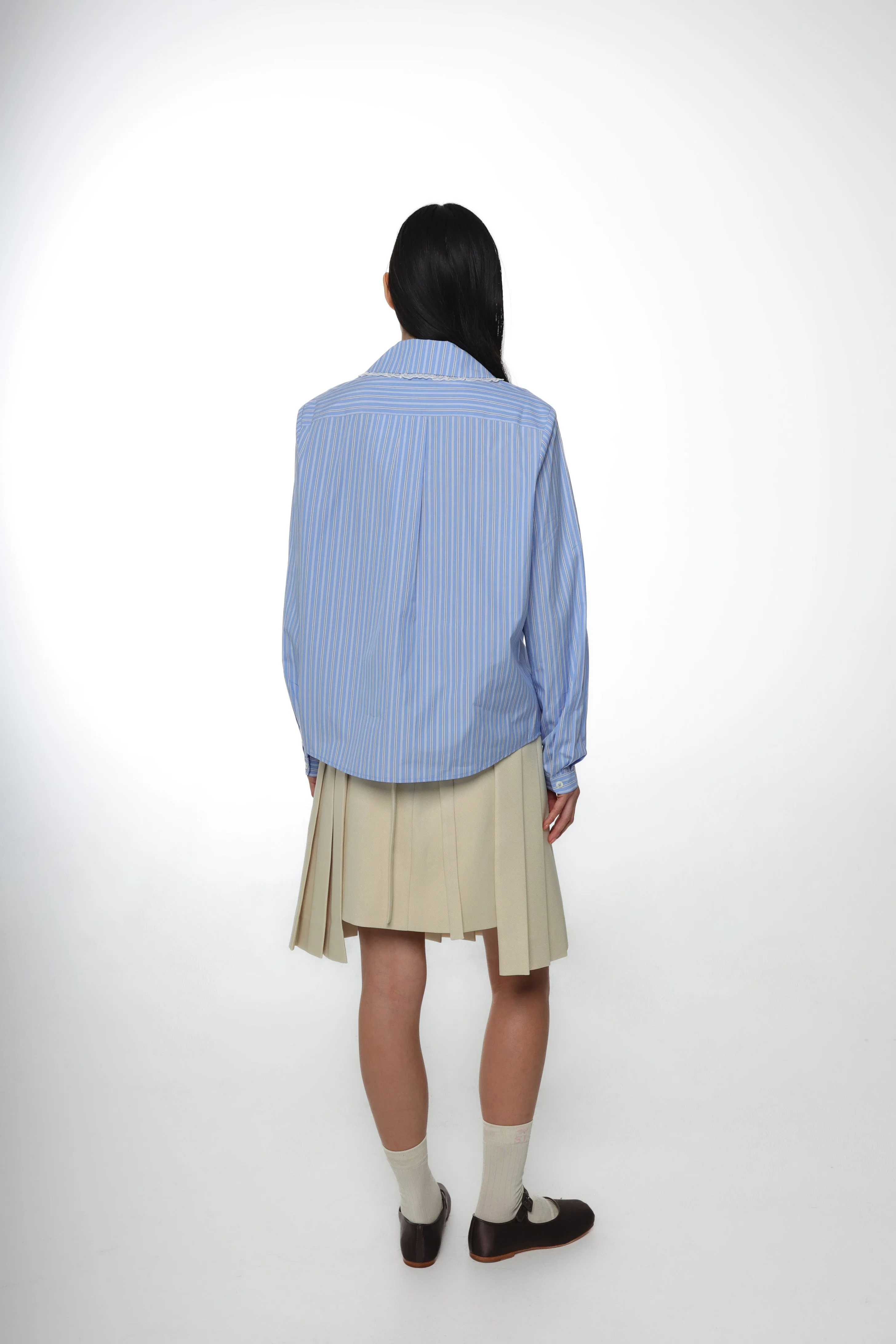 CARDIFF SHIRT IN LIGHT BLUE STRIPE sold by Sandy Liang product image thumbnail 4