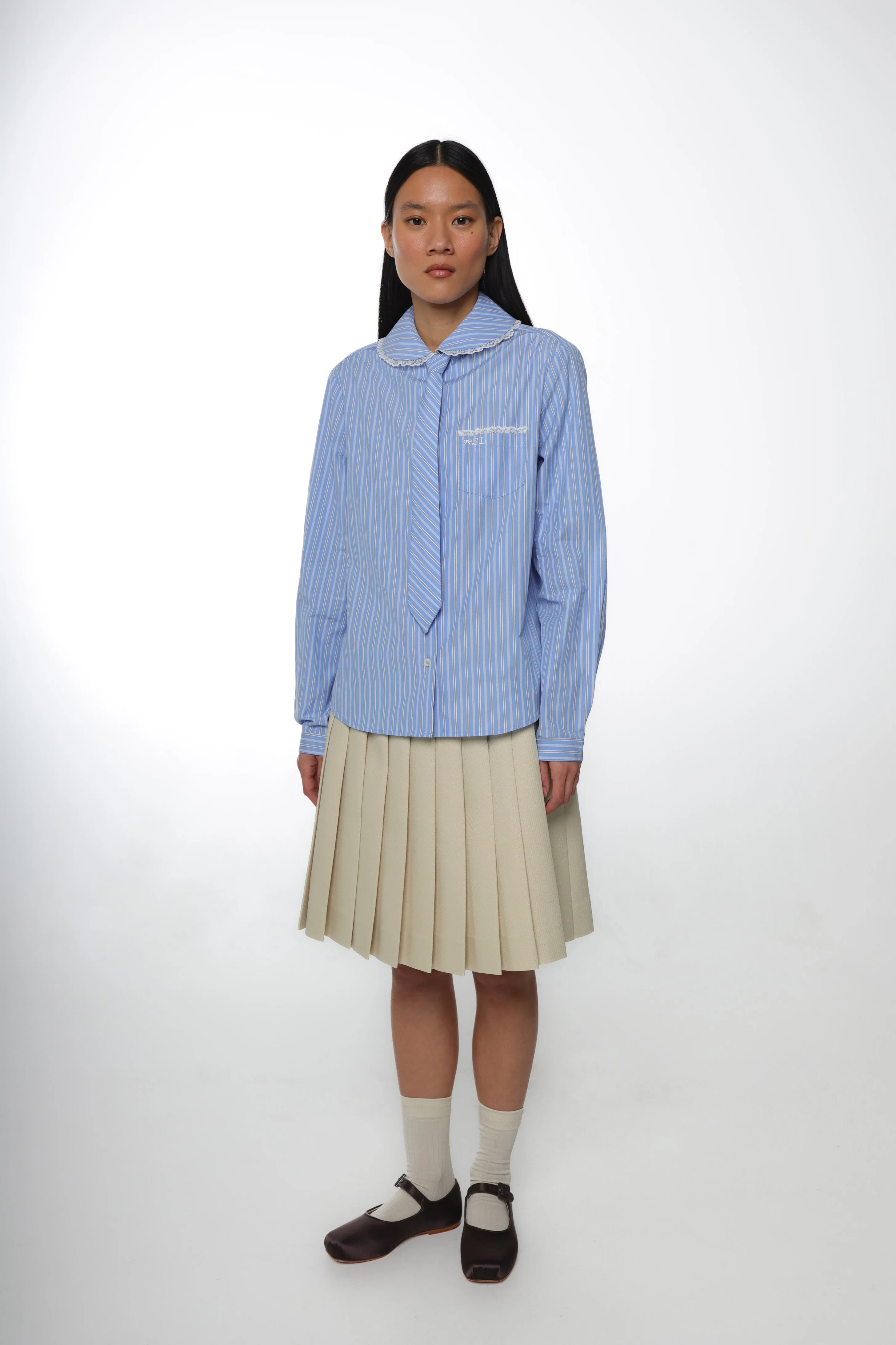 CARDIFF SHIRT IN LIGHT BLUE STRIPE sold by Sandy Liang product image thumbnail 2