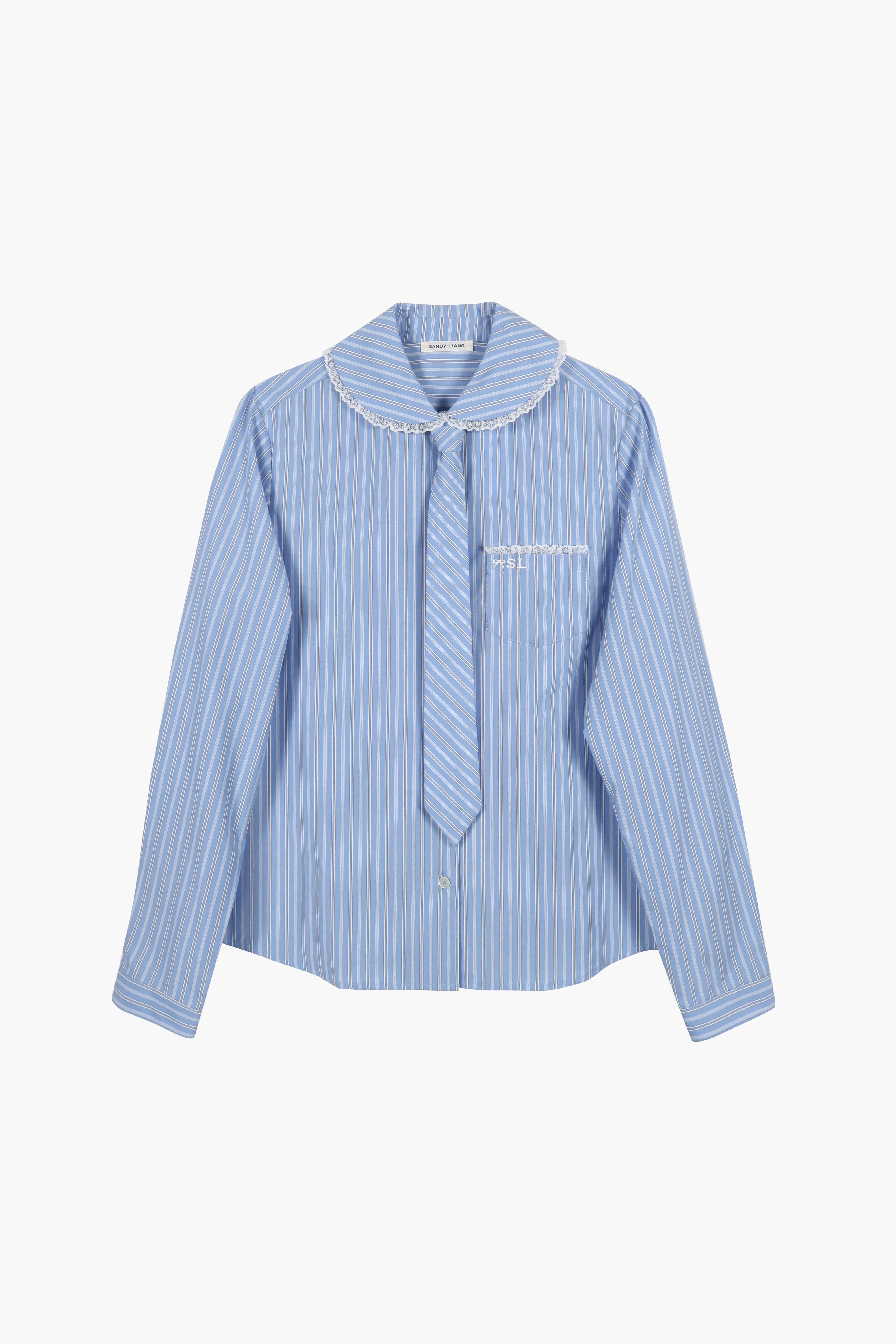 CARDIFF SHIRT IN LIGHT BLUE STRIPE sold by Sandy Liang