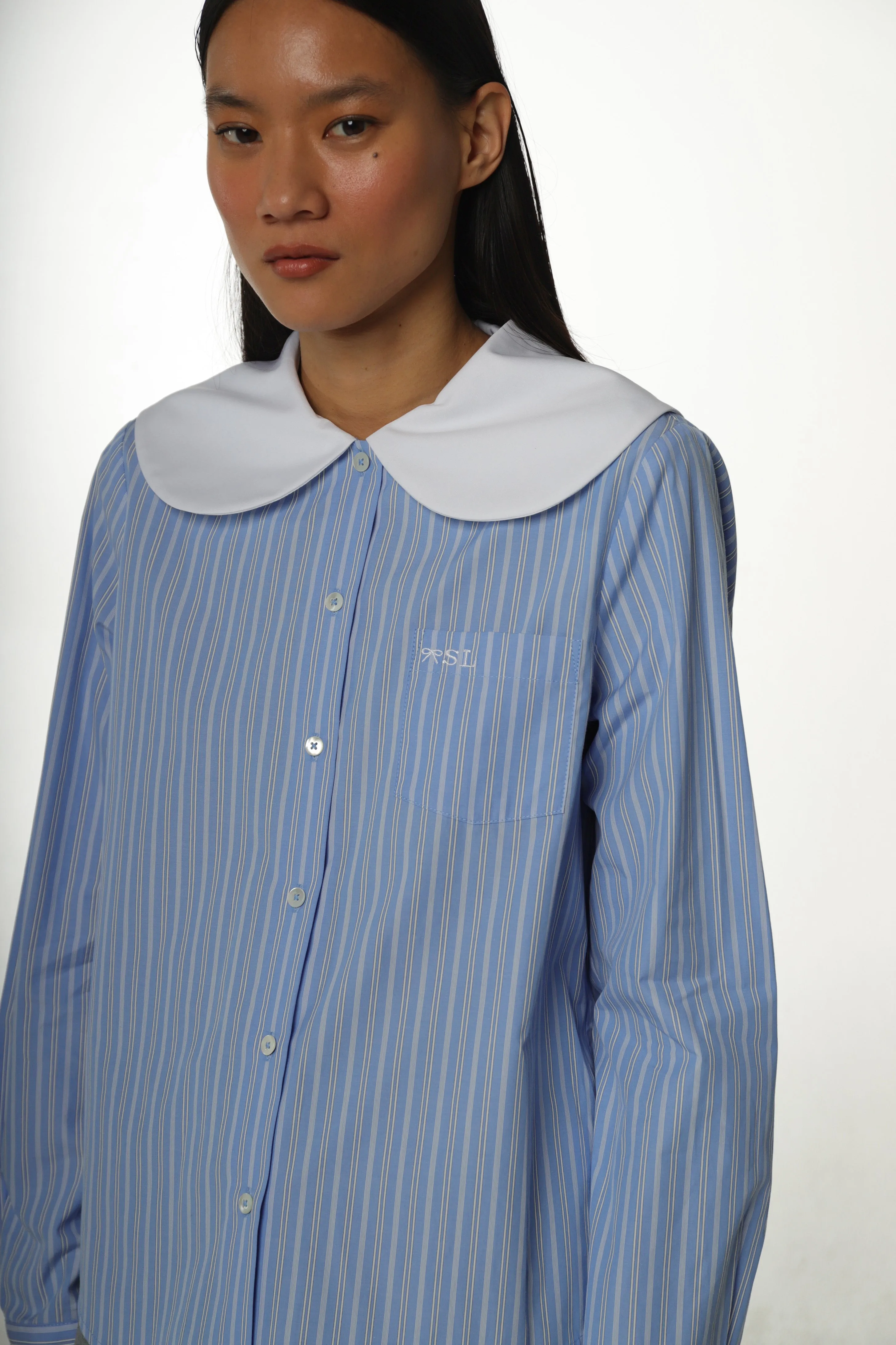 LUTON SHIRT IN LIGHT BLUE STRIPE sold by Sandy Liang product image thumbnail 3