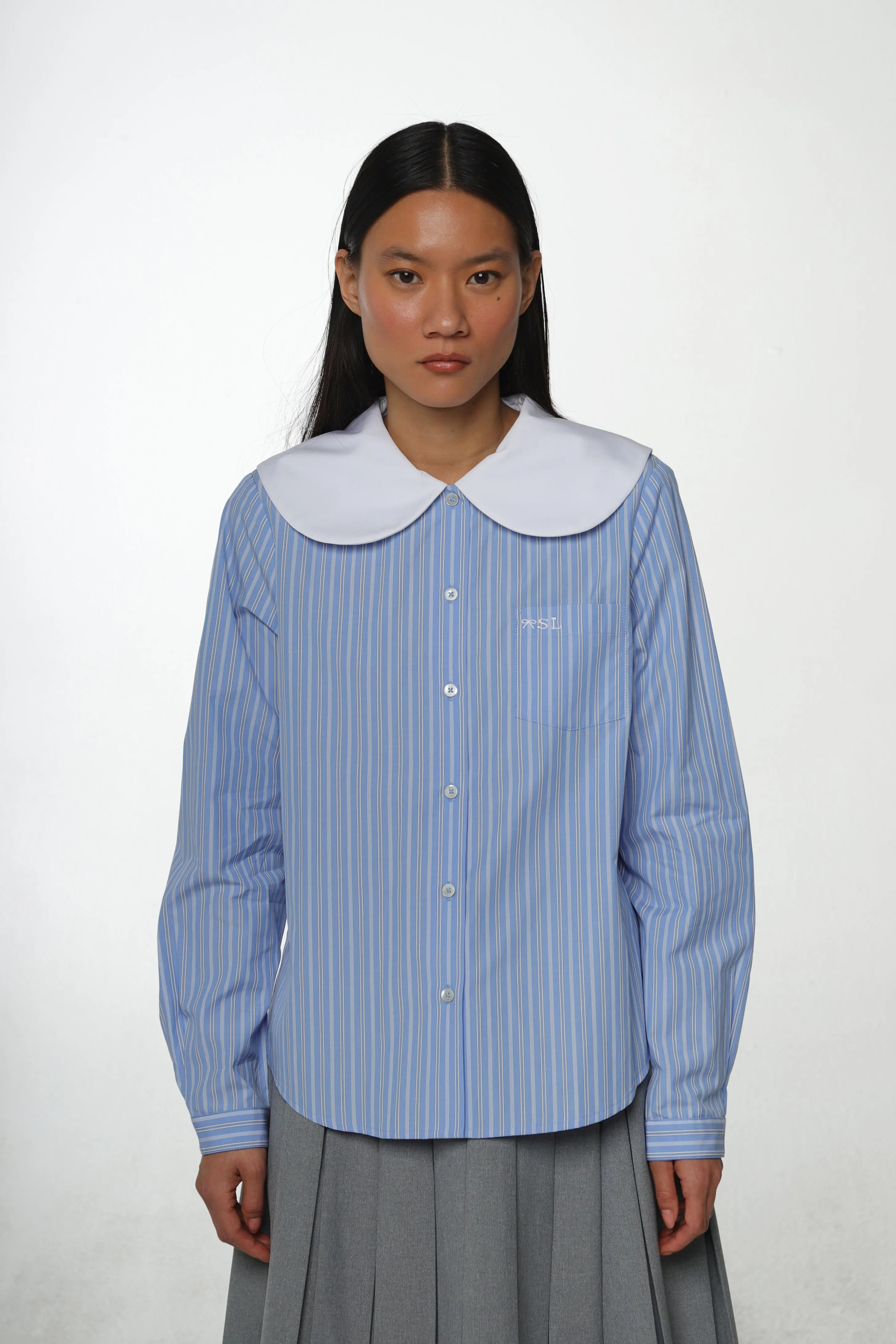 LUTON SHIRT IN LIGHT BLUE STRIPE sold by Sandy Liang product image thumbnail 4