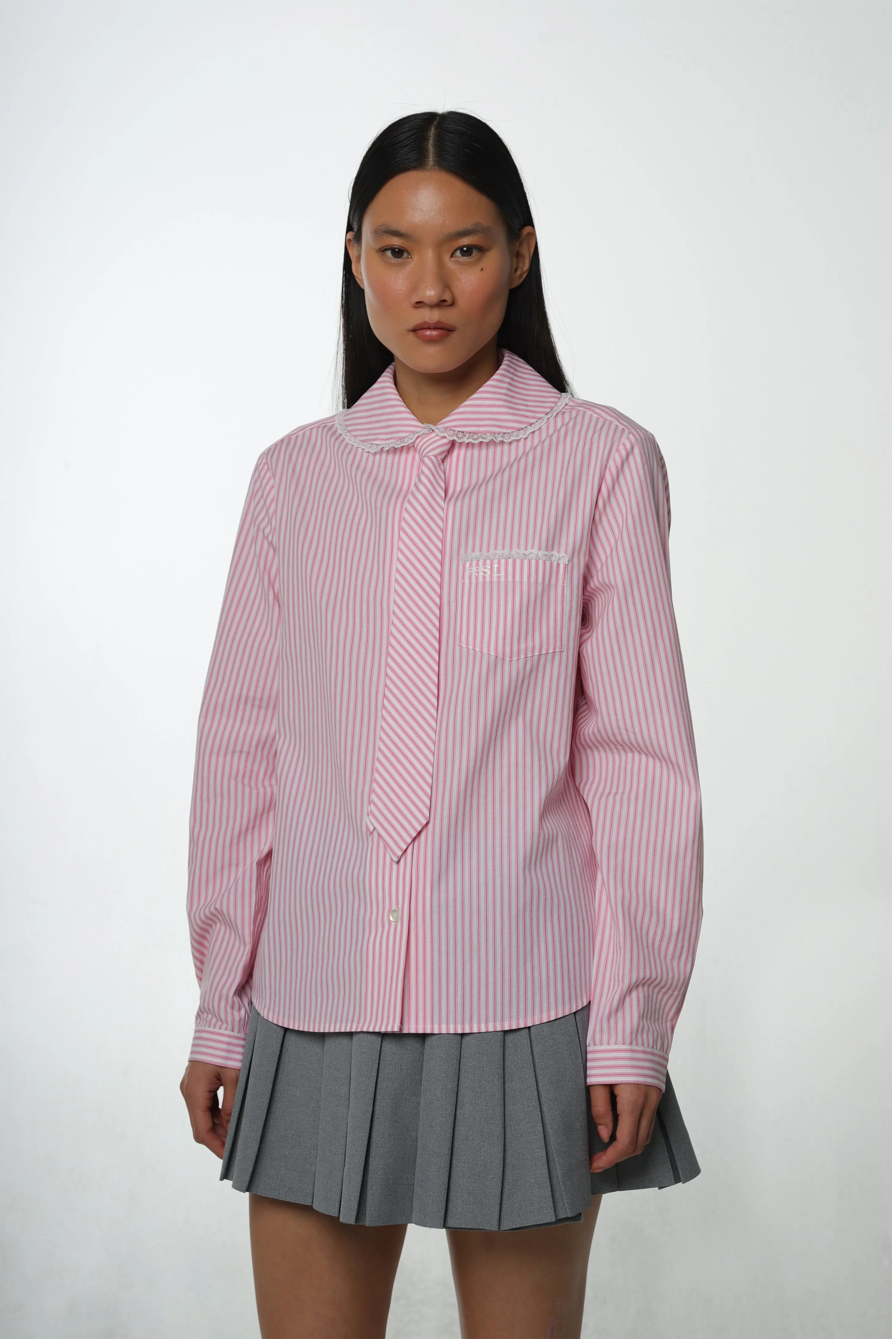 CARDIFF SHIRT IN PINK STRIPE sold by Sandy Liang product image thumbnail 5
