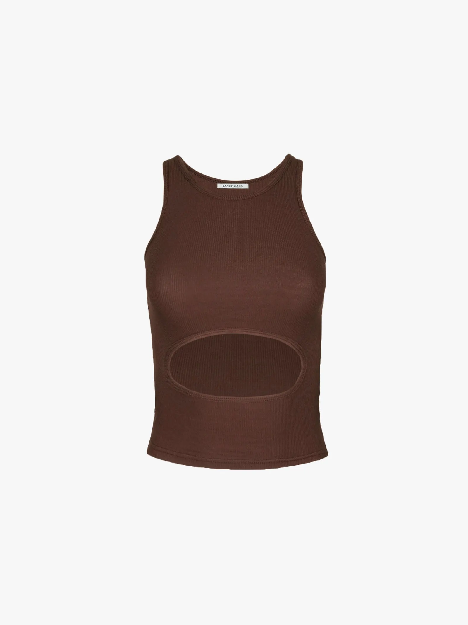 RIBLET TANK IN COCOA sold by Sandy Liang