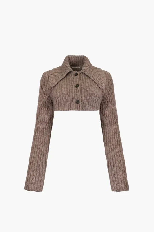 MULLED CARDIGAN IN HOJICHA sold by Sandy Liang