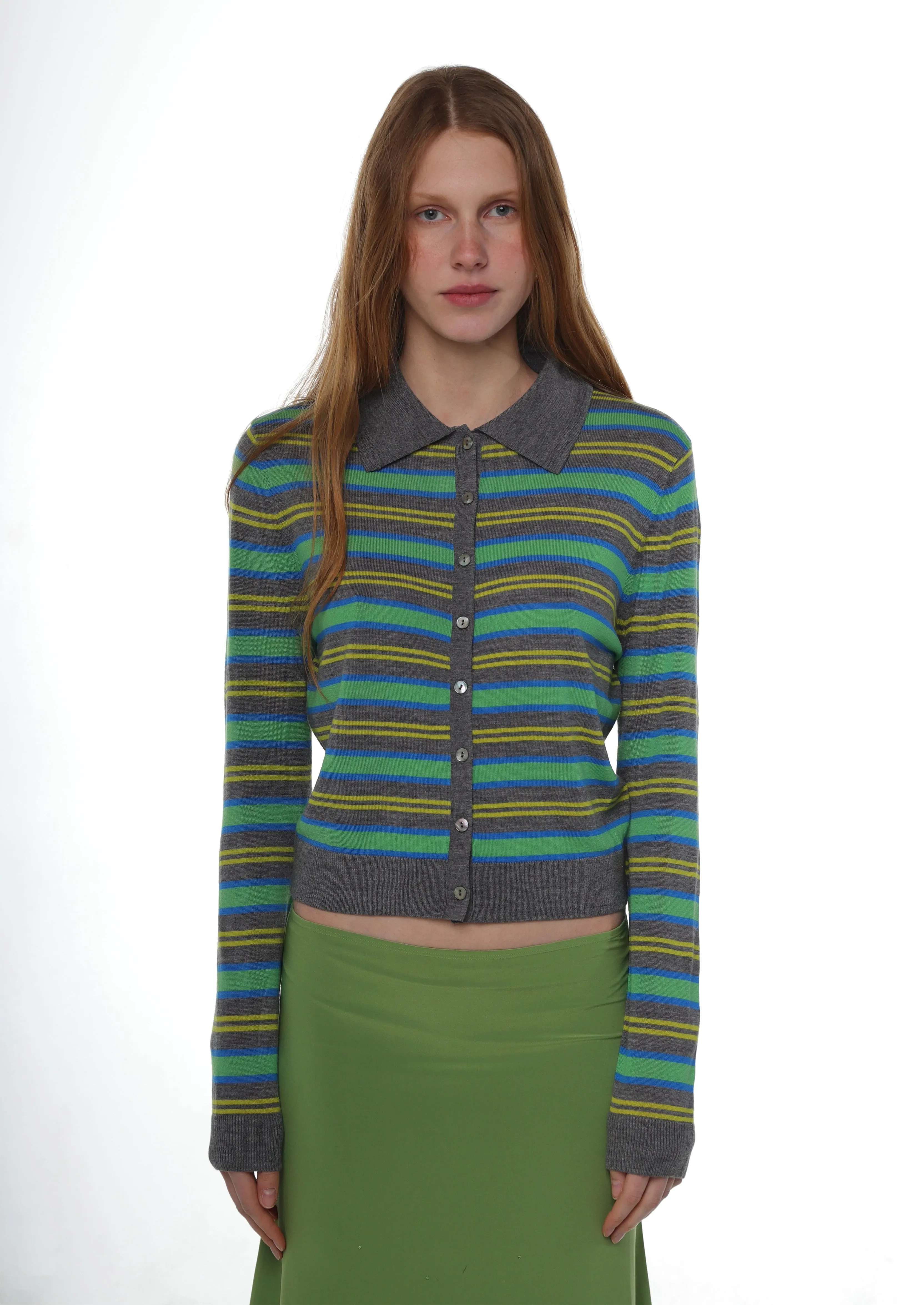 SUMMERS CARDIGAN IN GREEN STRIPE sold by Sandy Liang product image thumbnail 2