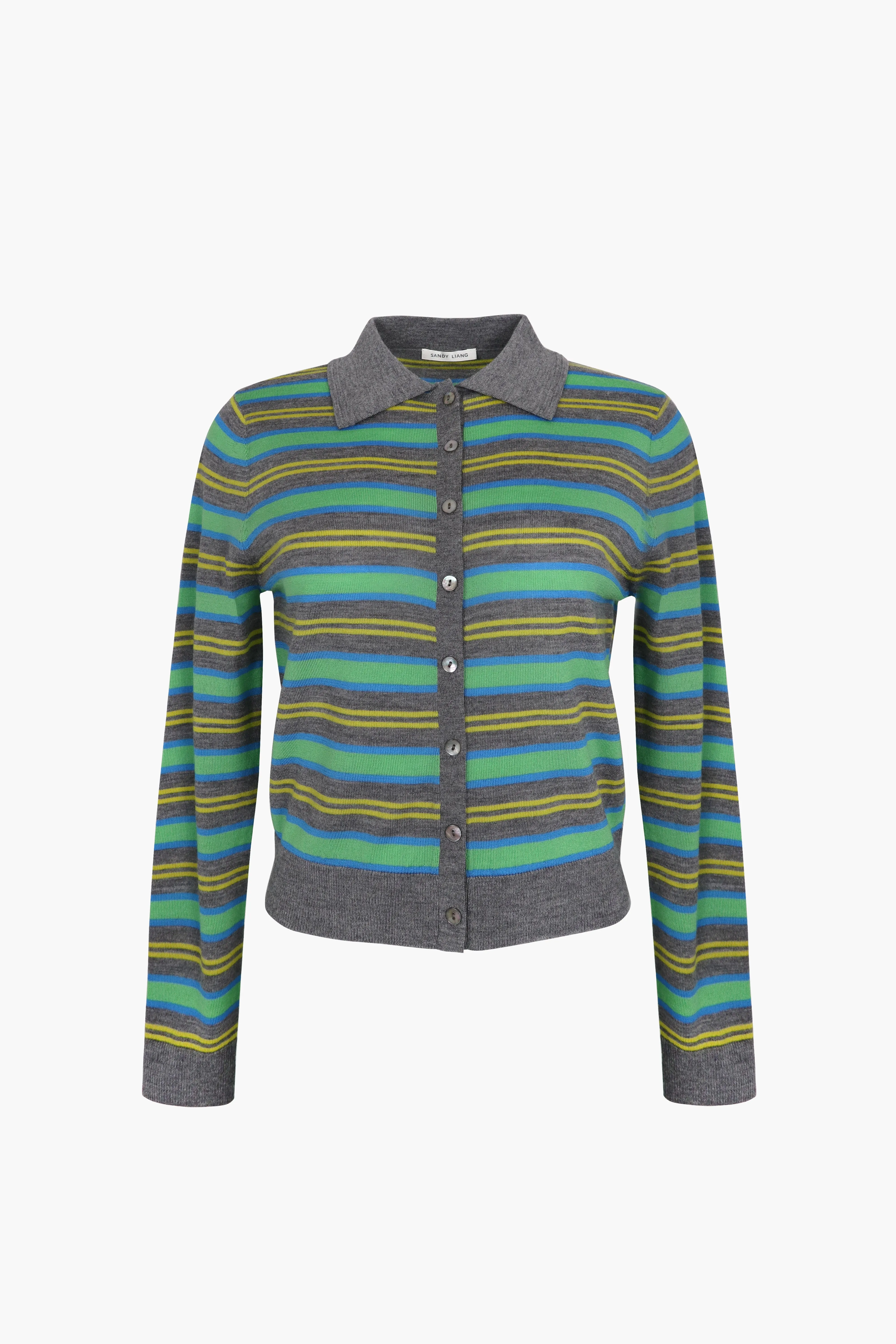 SUMMERS CARDIGAN IN GREEN STRIPE sold by Sandy Liang