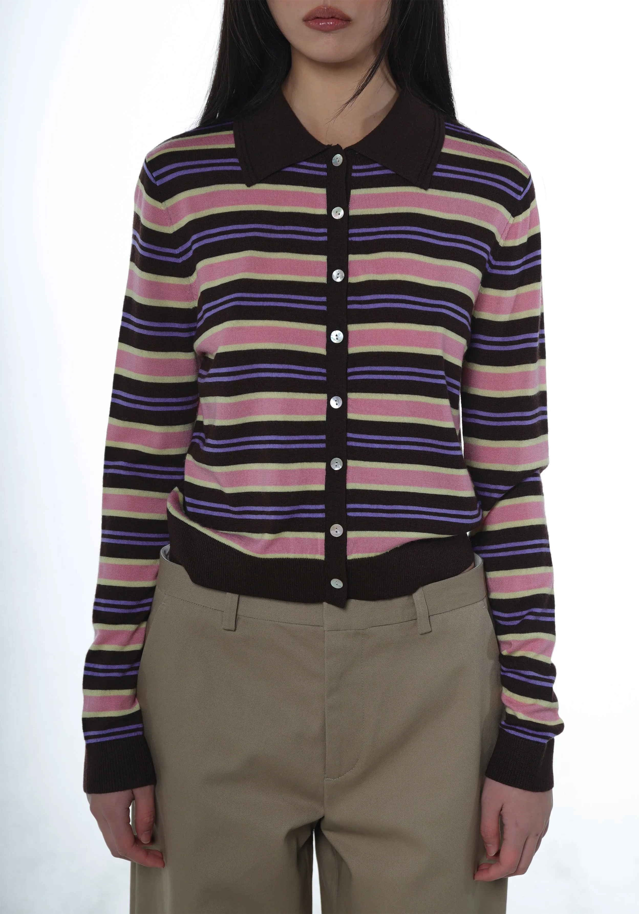 SUMMERS CARDIGAN IN BROWN STRIPE sold by Sandy Liang product image thumbnail 2