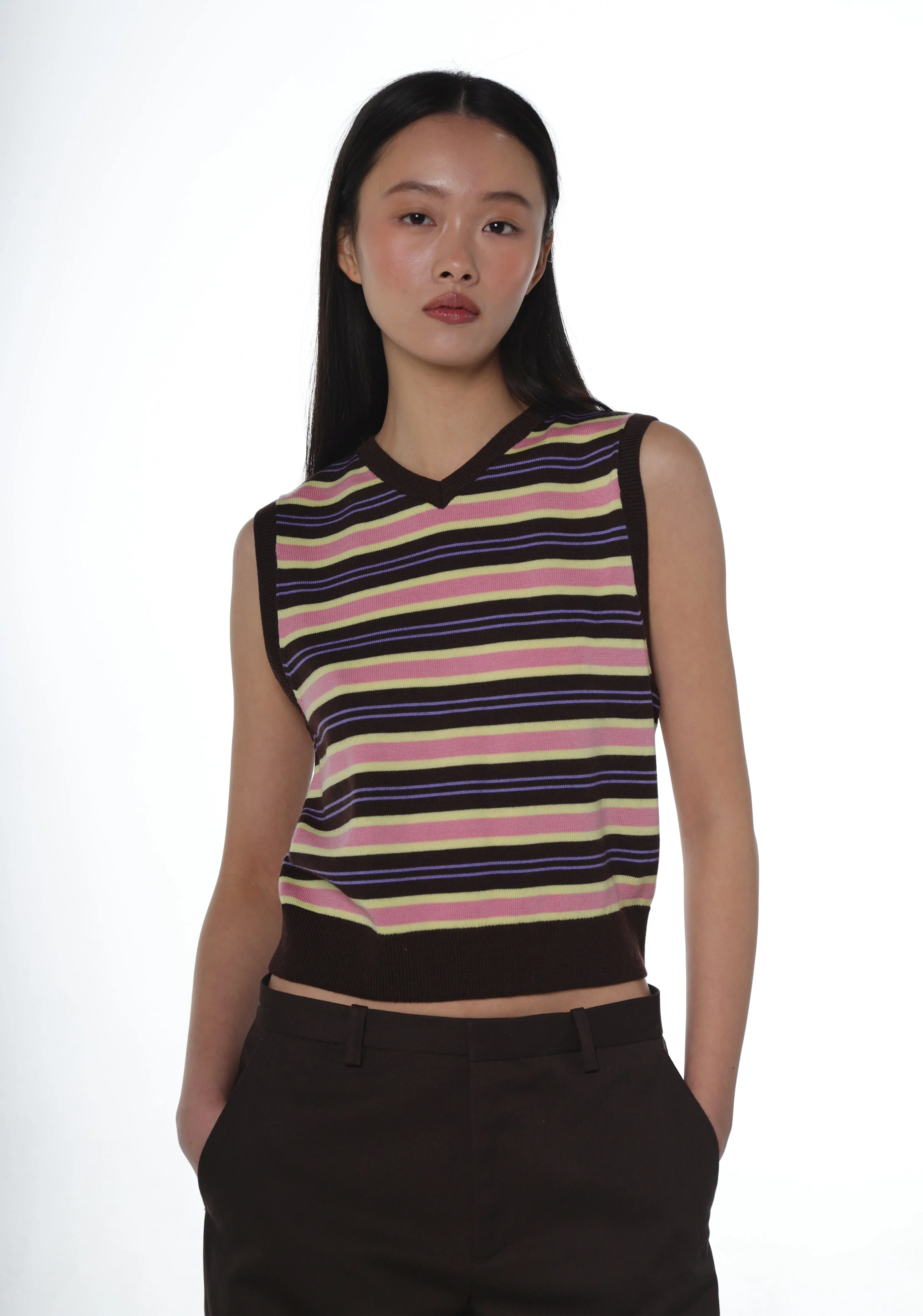 MELTY VEST IN BROWN STRIPE sold by Sandy Liang product image thumbnail 3