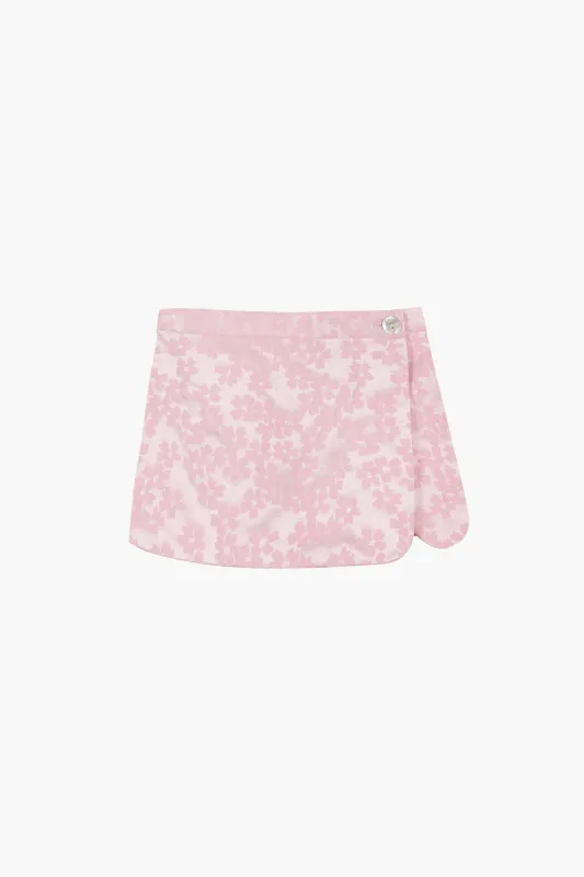 MUNCHIE SKORT IN PINK FLORAL JACQUARD sold by Sandy Liang