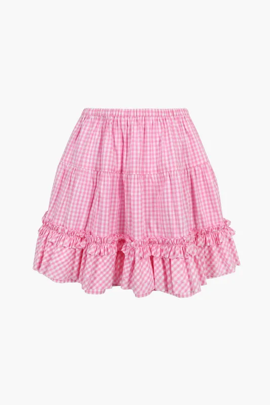MILANESE SKIRT IN PINK GINGHAM sold by Sandy Liang