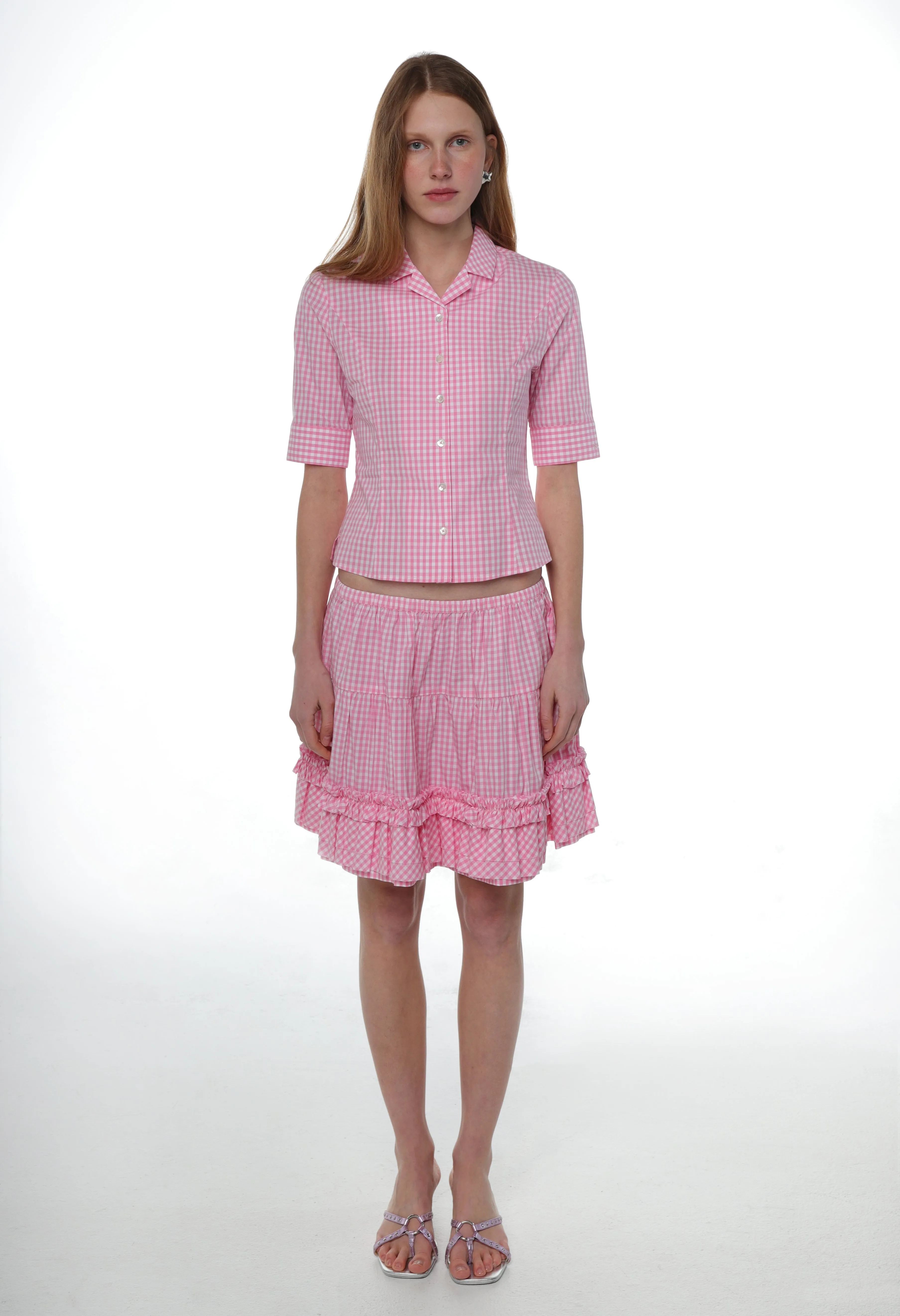MILANESE SKIRT IN PINK GINGHAM sold by Sandy Liang product image thumbnail 2