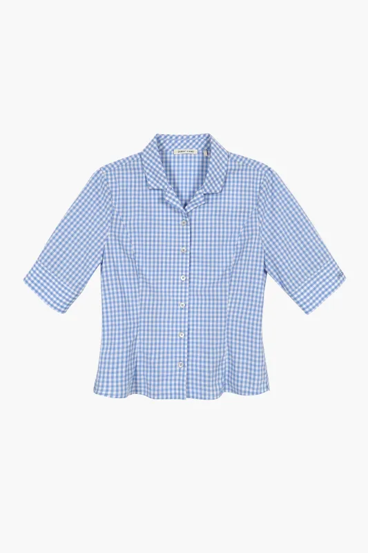 SOL TOP IN BLUE GINGHAM made by Sandy Liang