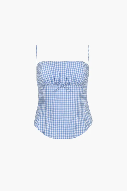 HOTARU TOP IN BLUE GINGHAM sold by Sandy Liang