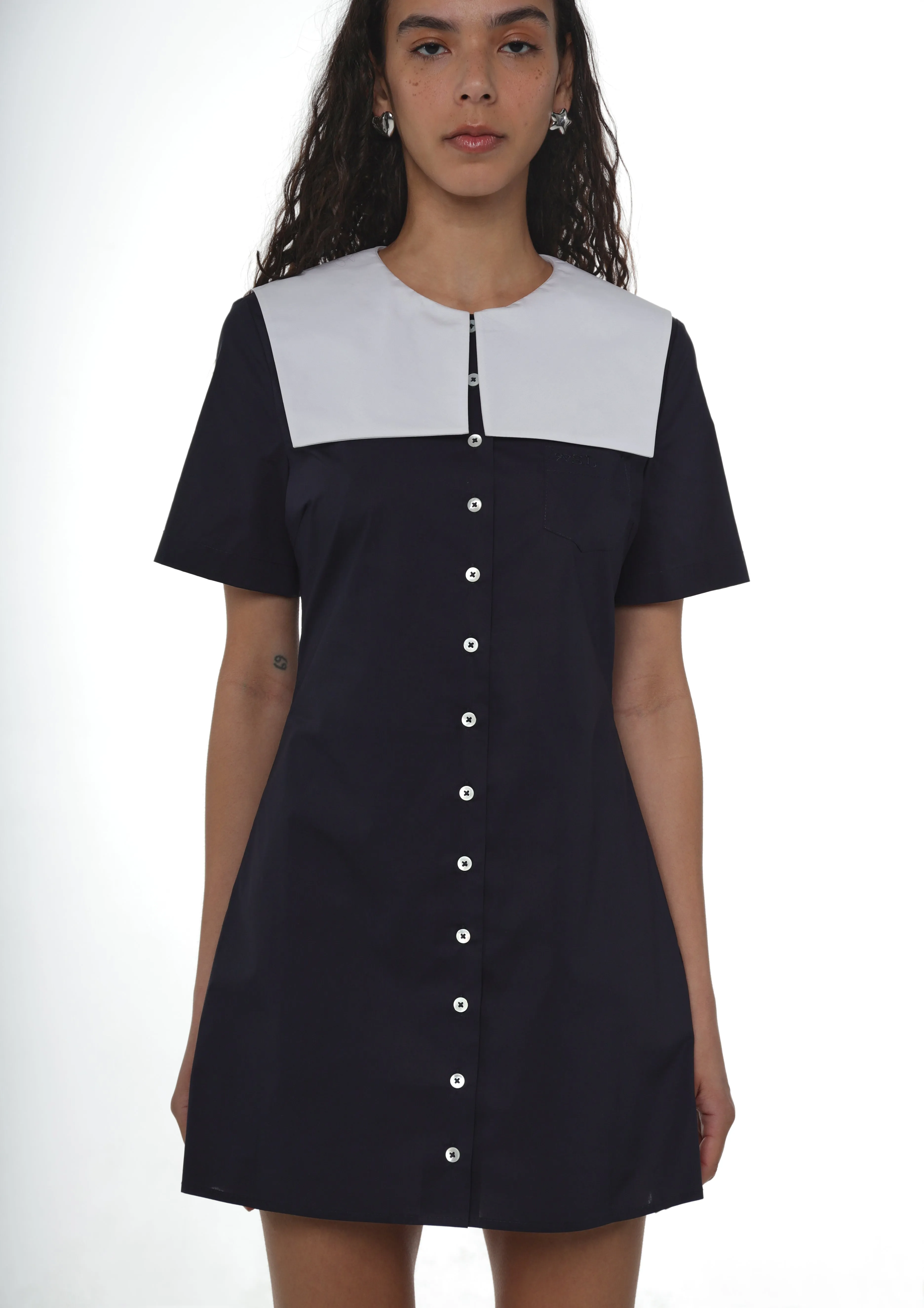 RILA SHIRT DRESS IN NAVY sold by Sandy Liang product image thumbnail 2