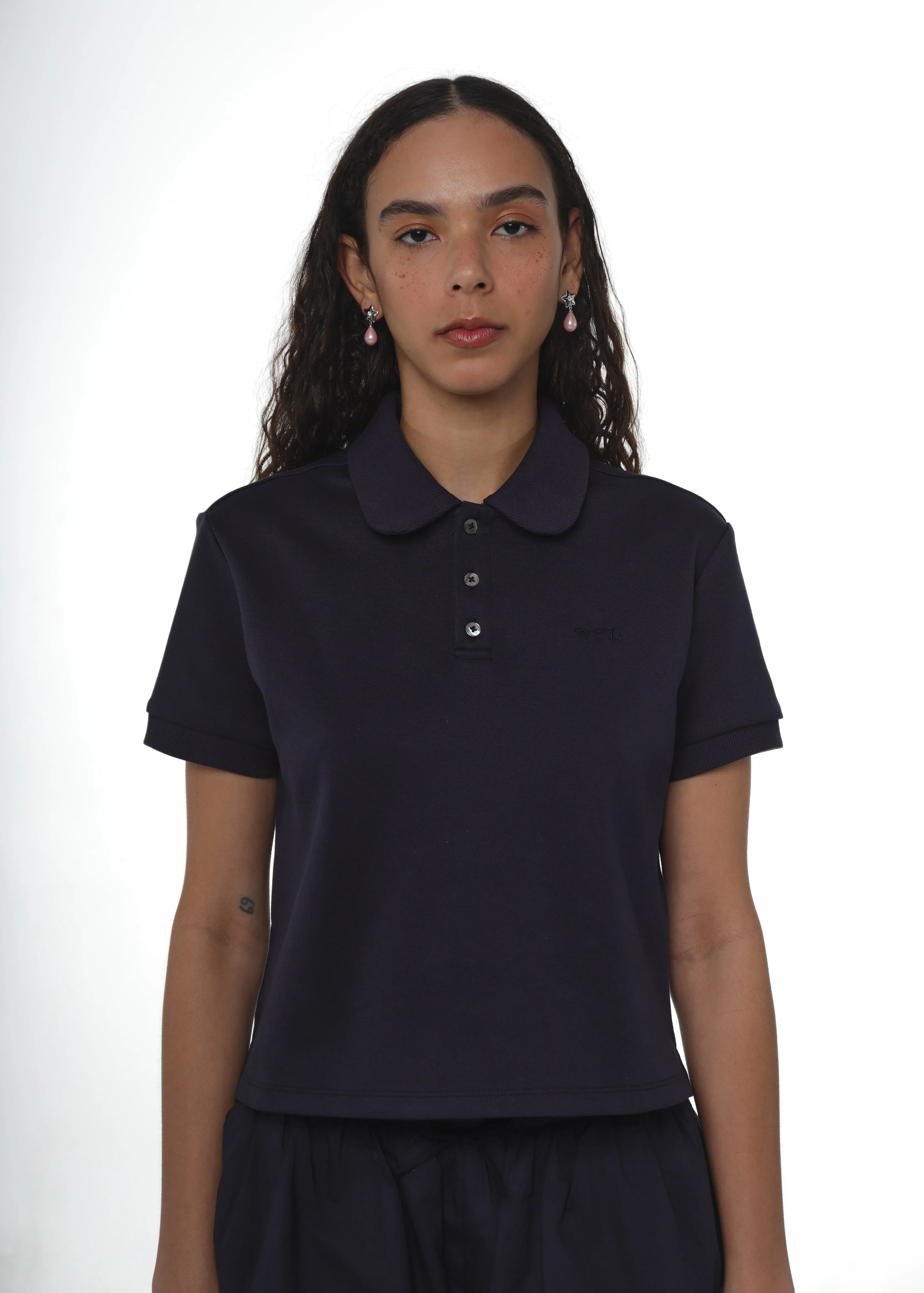 LOUISE POLO IN NAVY sold by Sandy Liang product image thumbnail 2