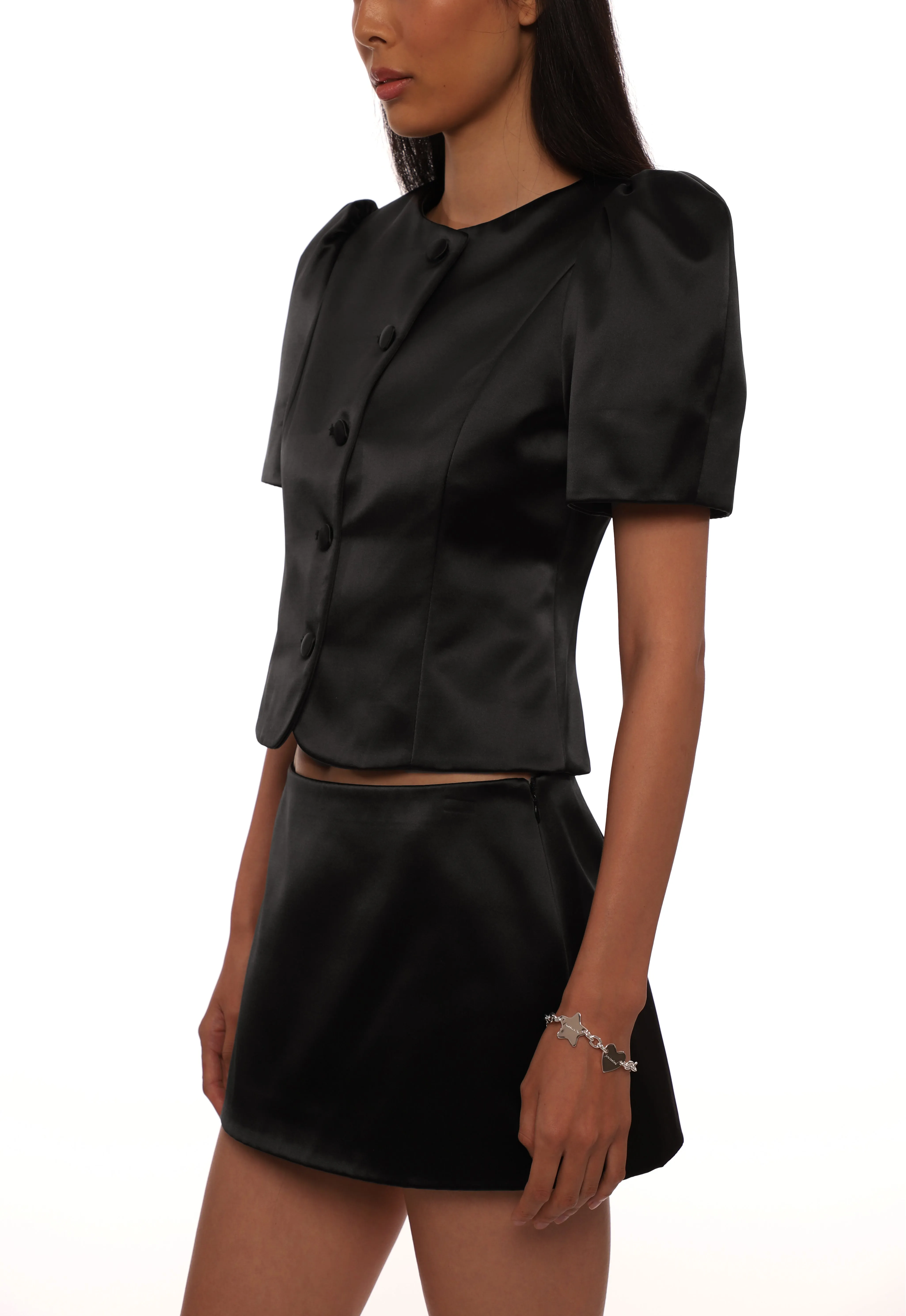 JUICE SKIRT IN BLACK SATIN sold by Sandy Liang product image thumbnail 2