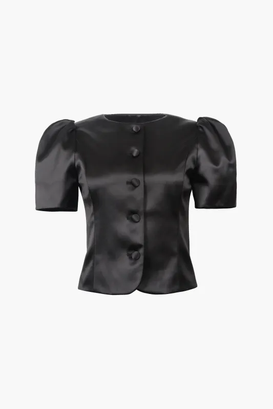 BONNY JACKET IN BLACK SATIN sold by Sandy Liang