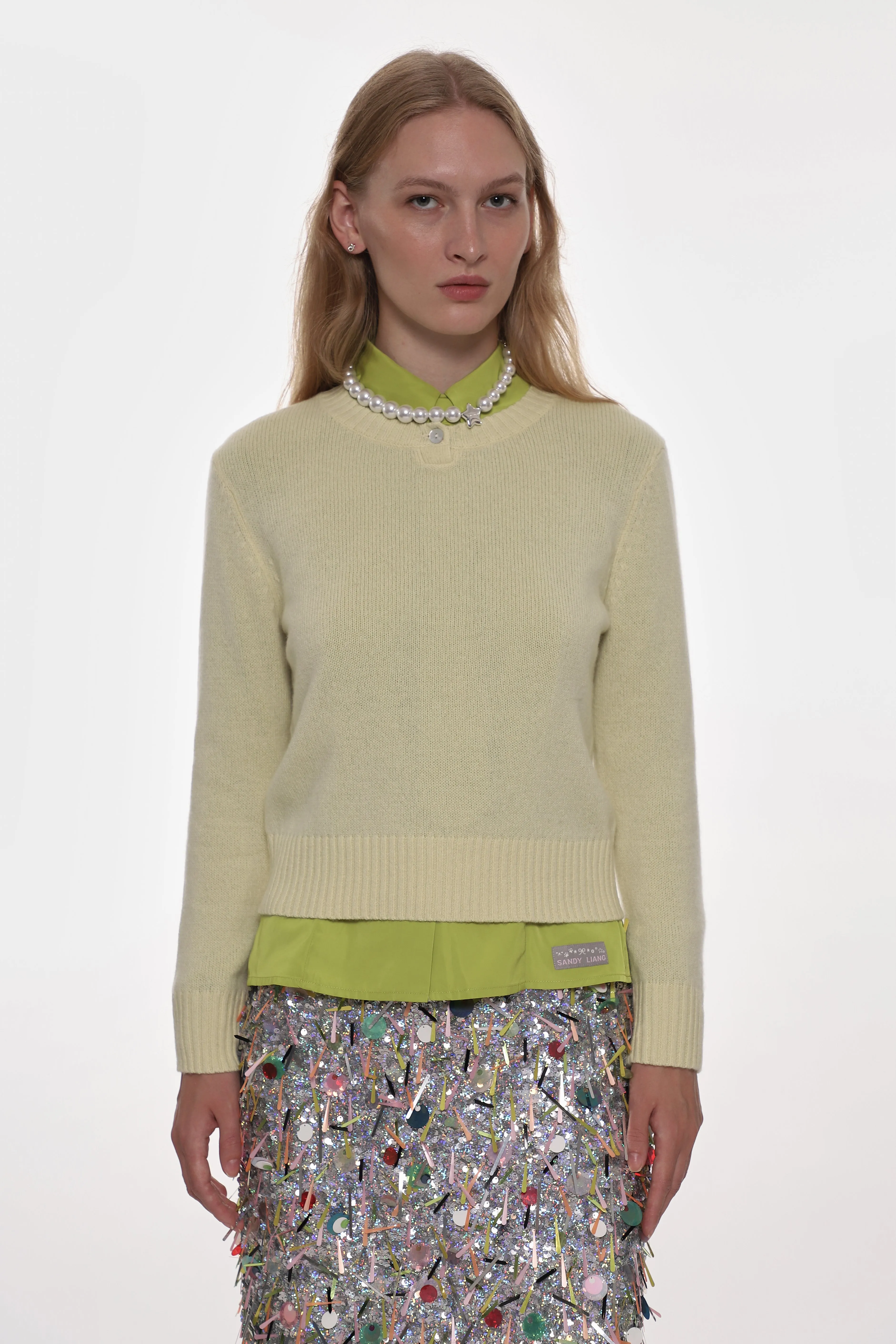 PINO CASHMERE SWEATER IN PALE YELLOW sold by Sandy Liang product image thumbnail 4