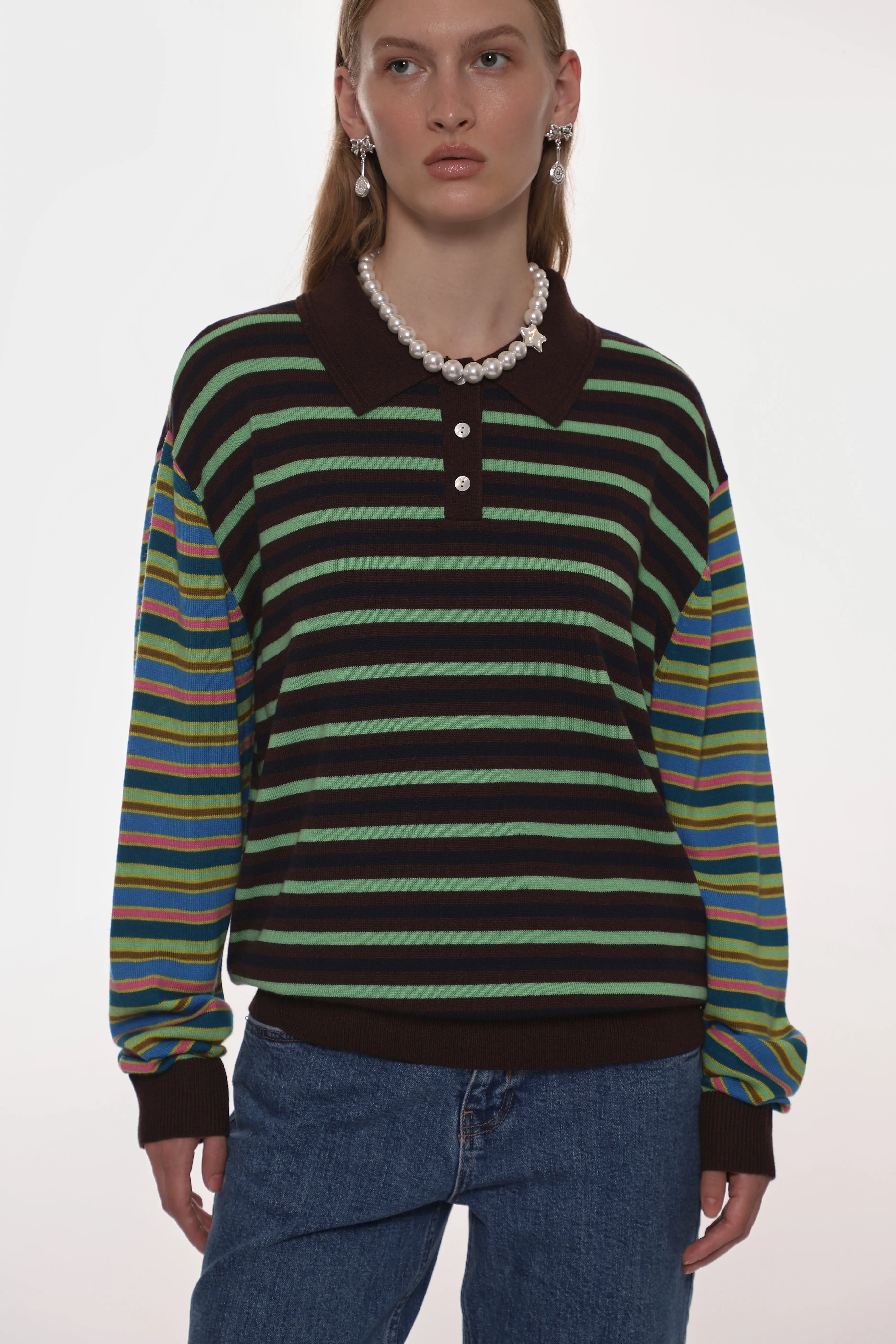 WOODS SWEATER IN PRE-K OLIVE STRIPE sold by Sandy Liang product image thumbnail 5