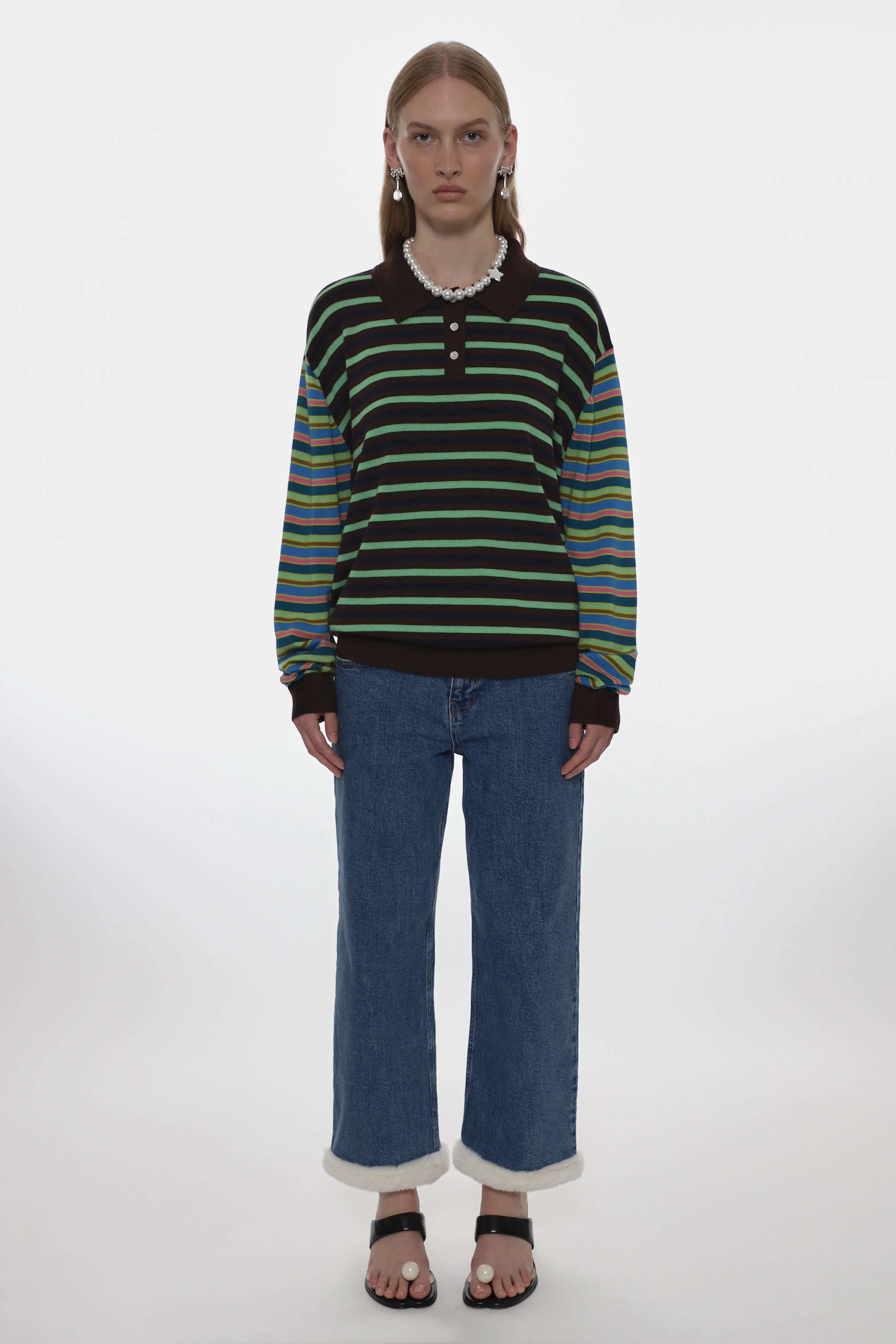 WOODS SWEATER IN PRE-K OLIVE STRIPE sold by Sandy Liang product image thumbnail 2