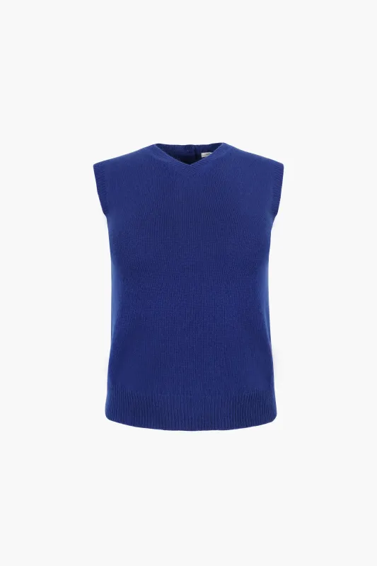 SHRUNKEN CASHMERE VEST IN BLUE sold by Sandy Liang
