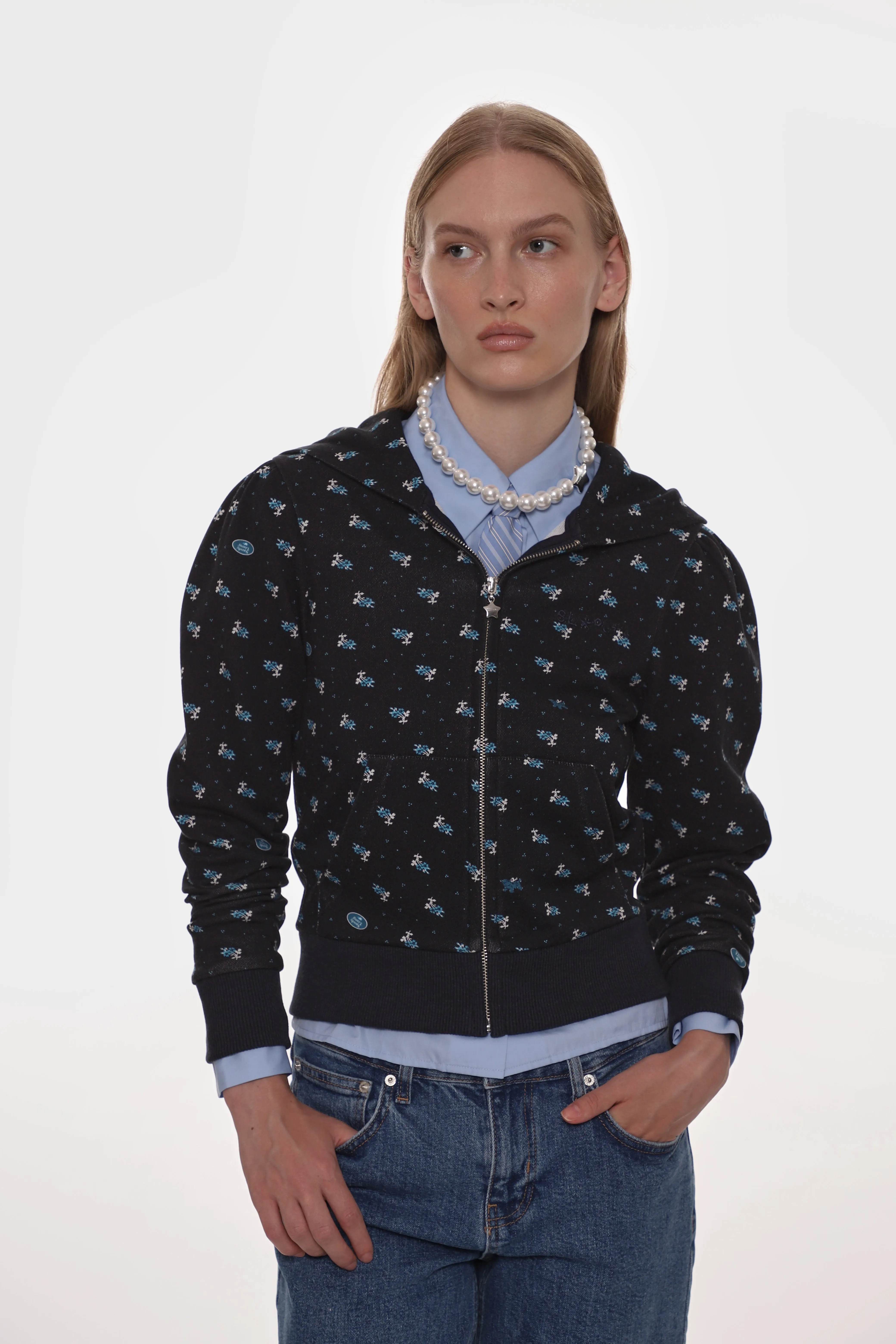 CARDAMOM HOODIE IN NAVY EVIL FLORAL sold by Sandy Liang product image thumbnail 4