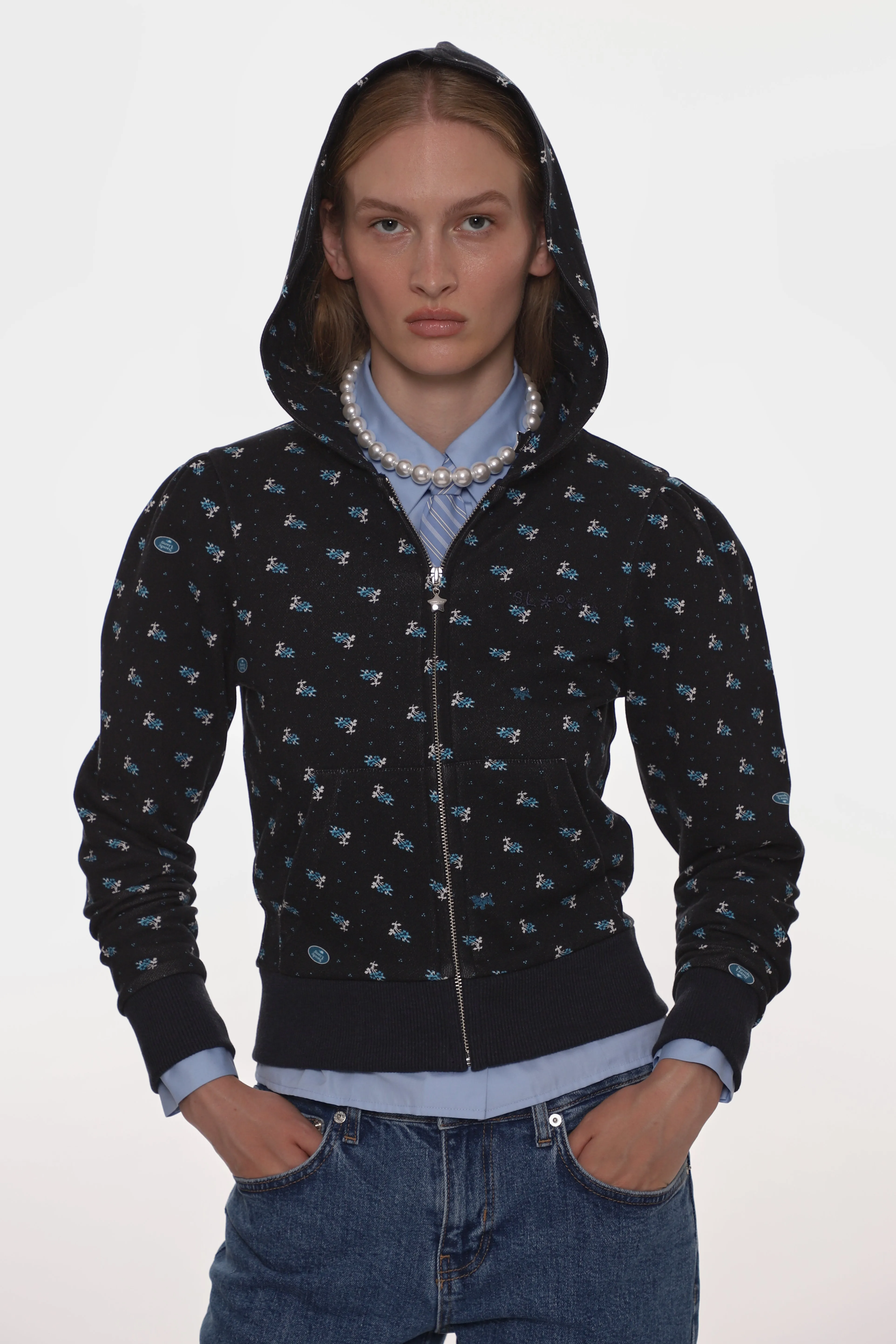 CARDAMOM HOODIE IN NAVY EVIL FLORAL sold by Sandy Liang product image thumbnail 5