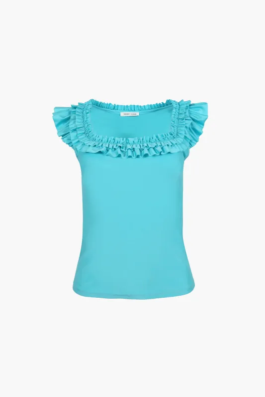 KALE TOP IN AQUA sold by Sandy Liang