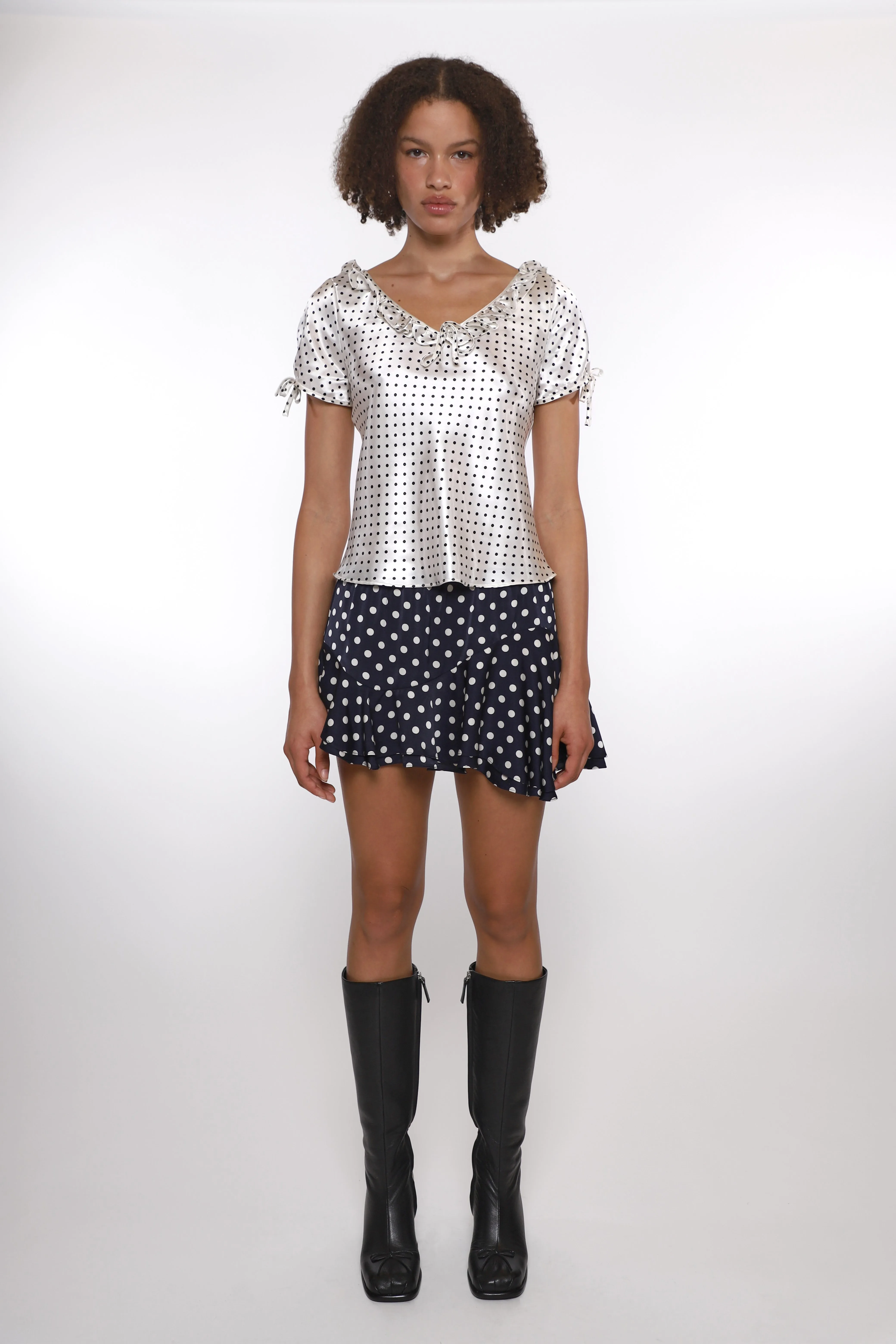 ZENO SKIRT IN NAVY POLKA DOT sold by Sandy Liang product image thumbnail 2