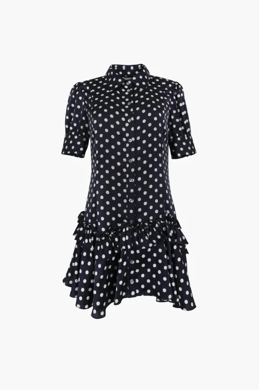 SNOOD DRESS IN NAVY POLKA DOT made by Sandy Liang