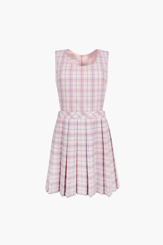 PILOT PINAFORE IN PINK TARTAN sold by Sandy Liang