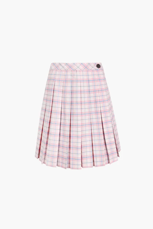 ASTRA SKORT IN PINK TARTAN sold by Sandy Liang
