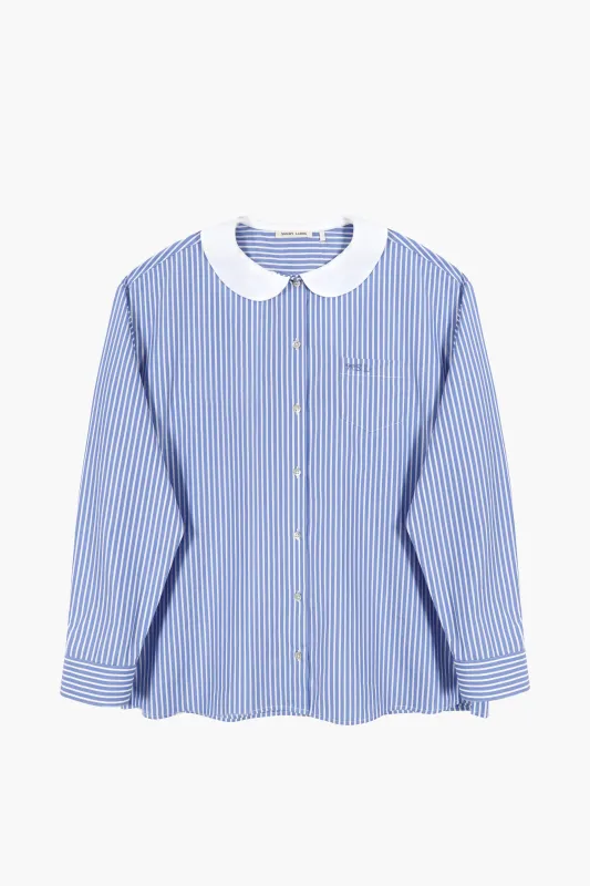 CONTESSA SHIRT IN BLUE STRIPE sold by Sandy Liang