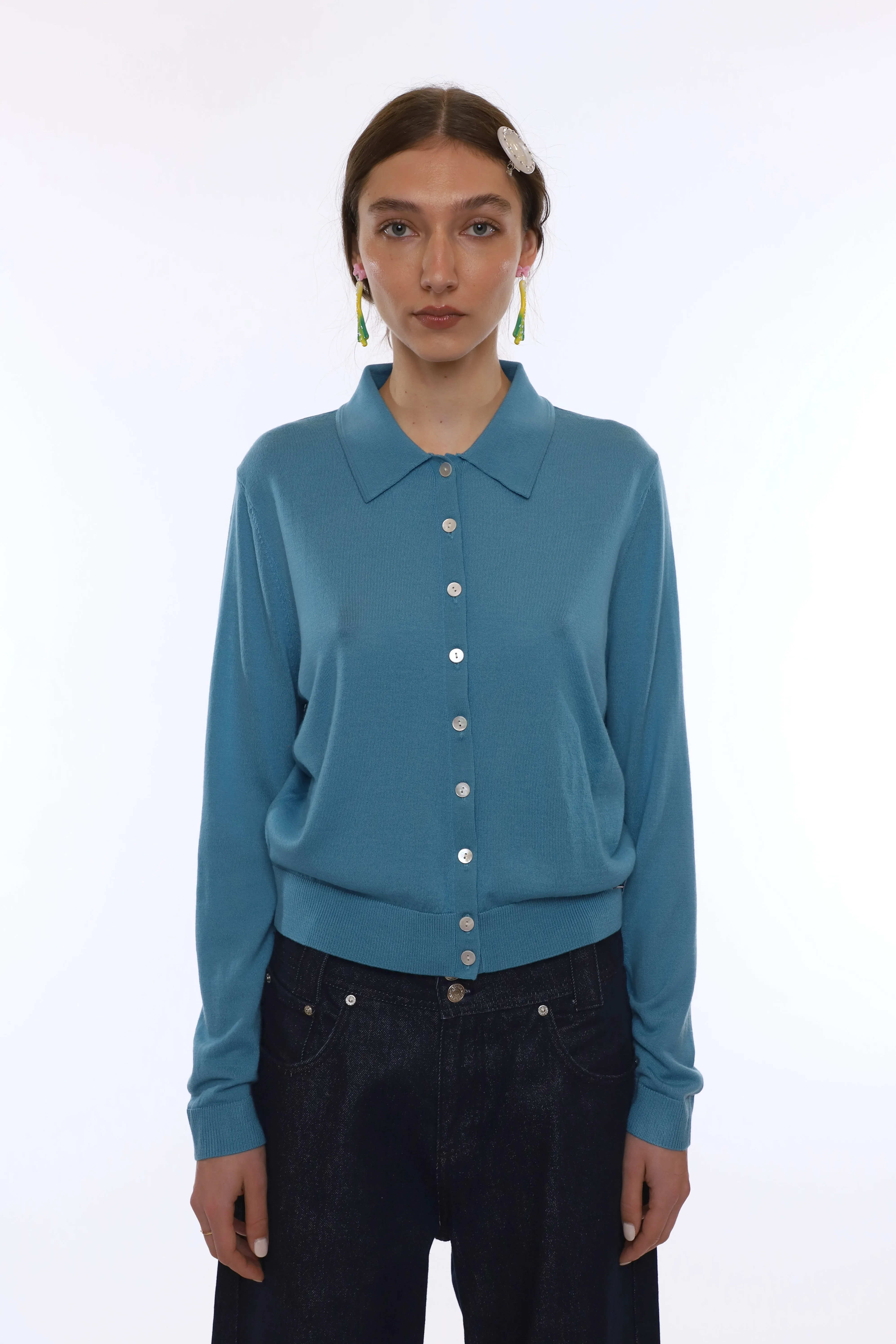 LEY CARDIGAN IN CERULEAN sold by Sandy Liang product image thumbnail 2