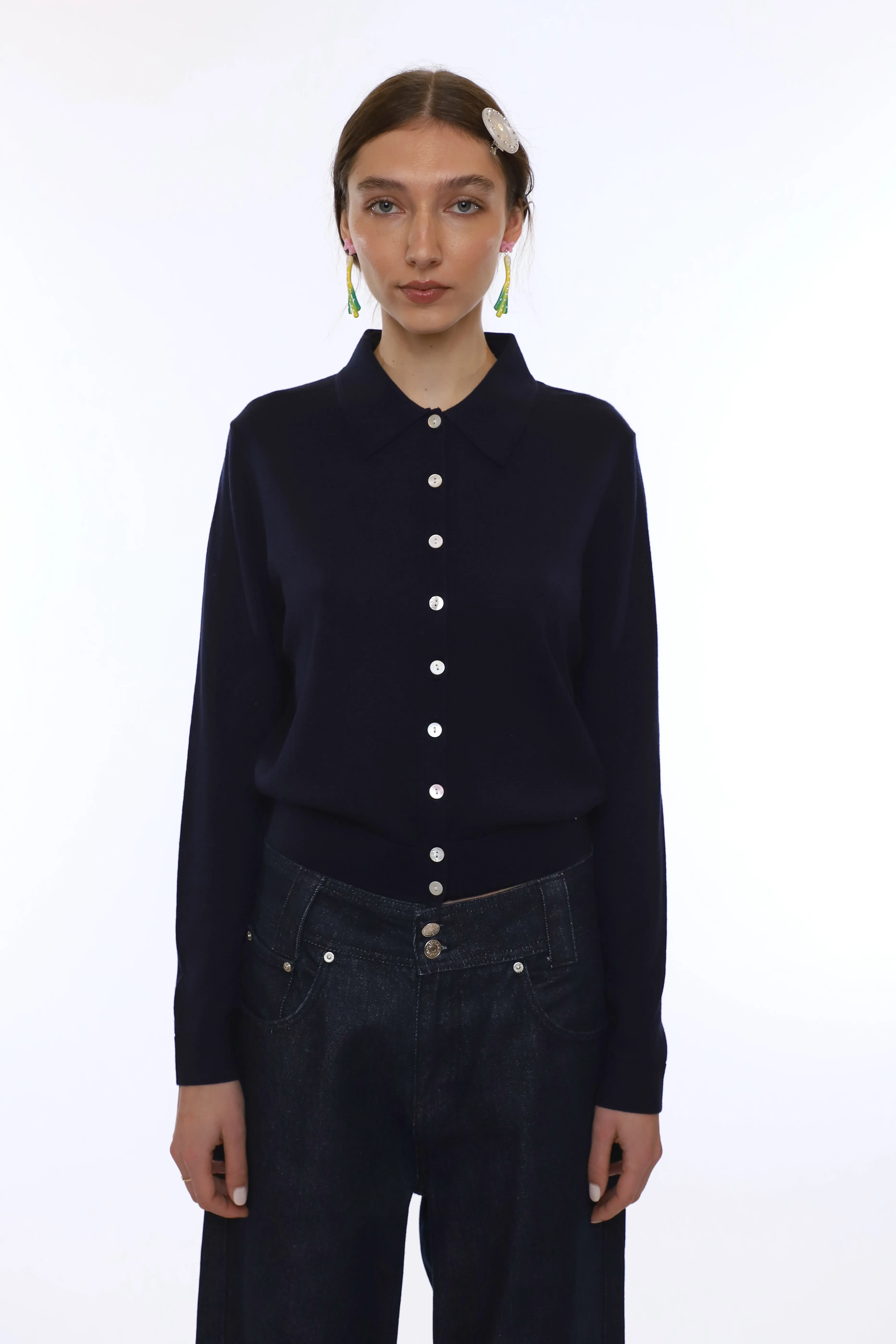 LEY CARDIGAN IN DARK NAVY sold by Sandy Liang product image thumbnail 2