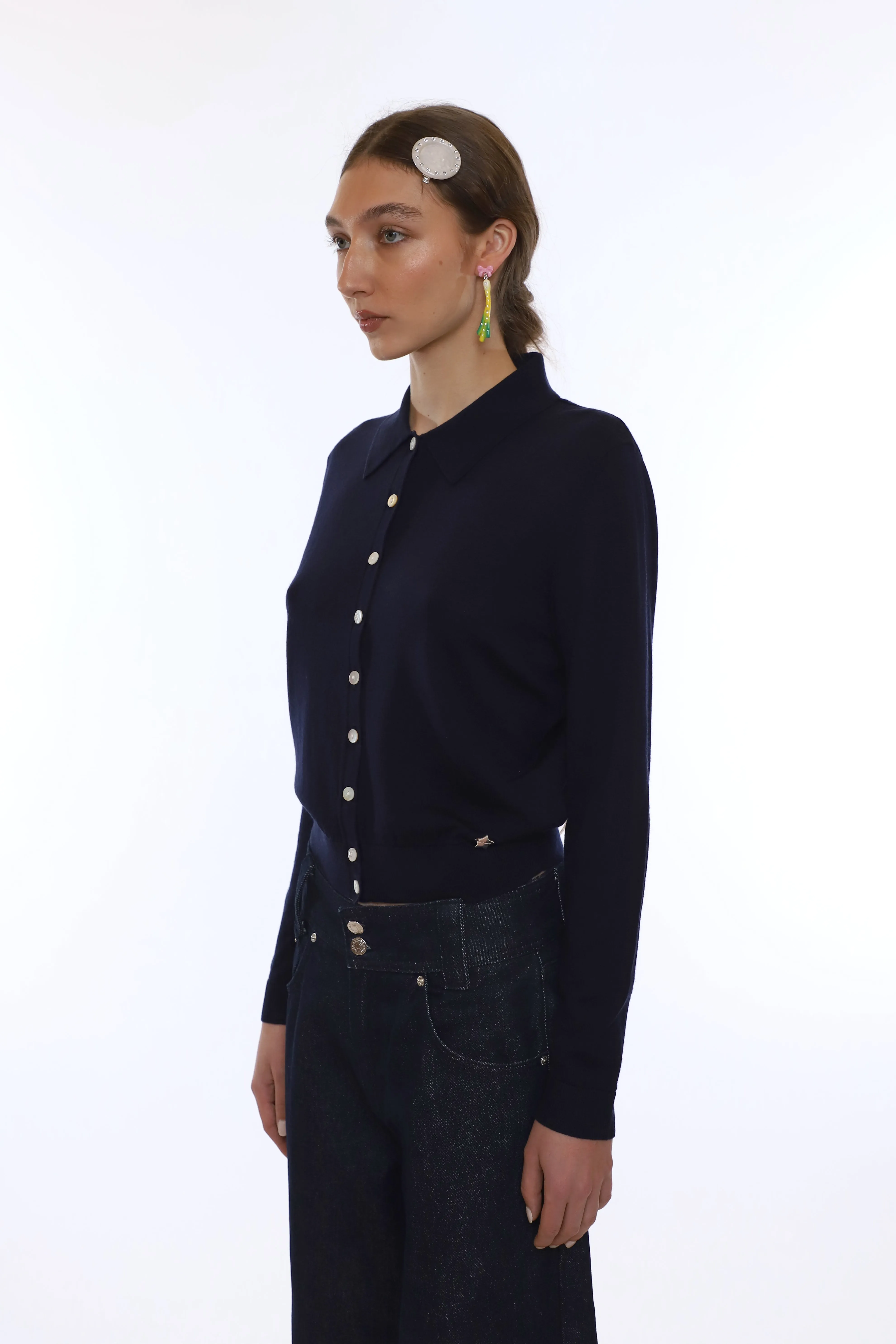 LEY CARDIGAN IN DARK NAVY sold by Sandy Liang product image thumbnail 4