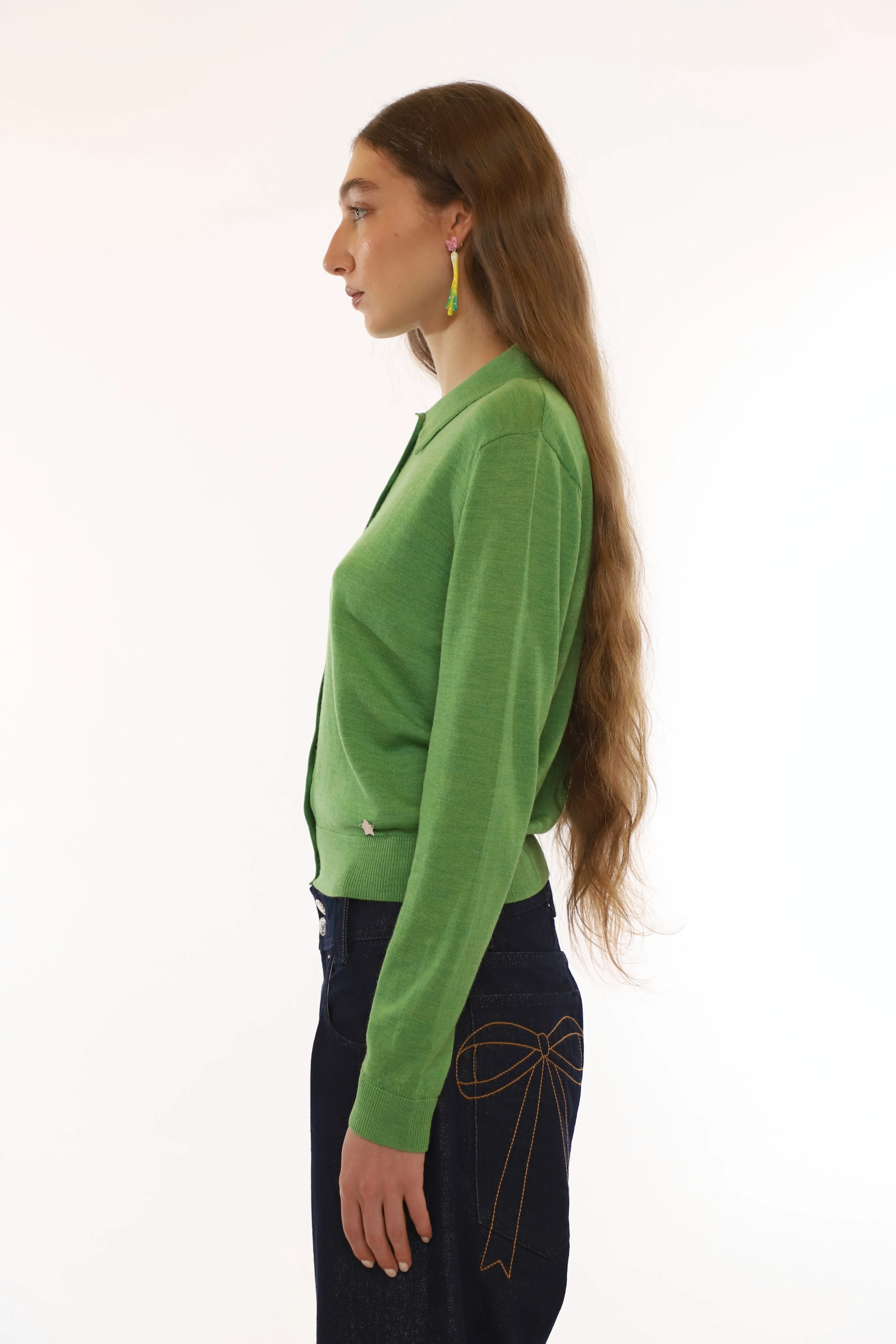 LEY CARDIGAN IN HEATHER GREEN sold by Sandy Liang product image thumbnail 3