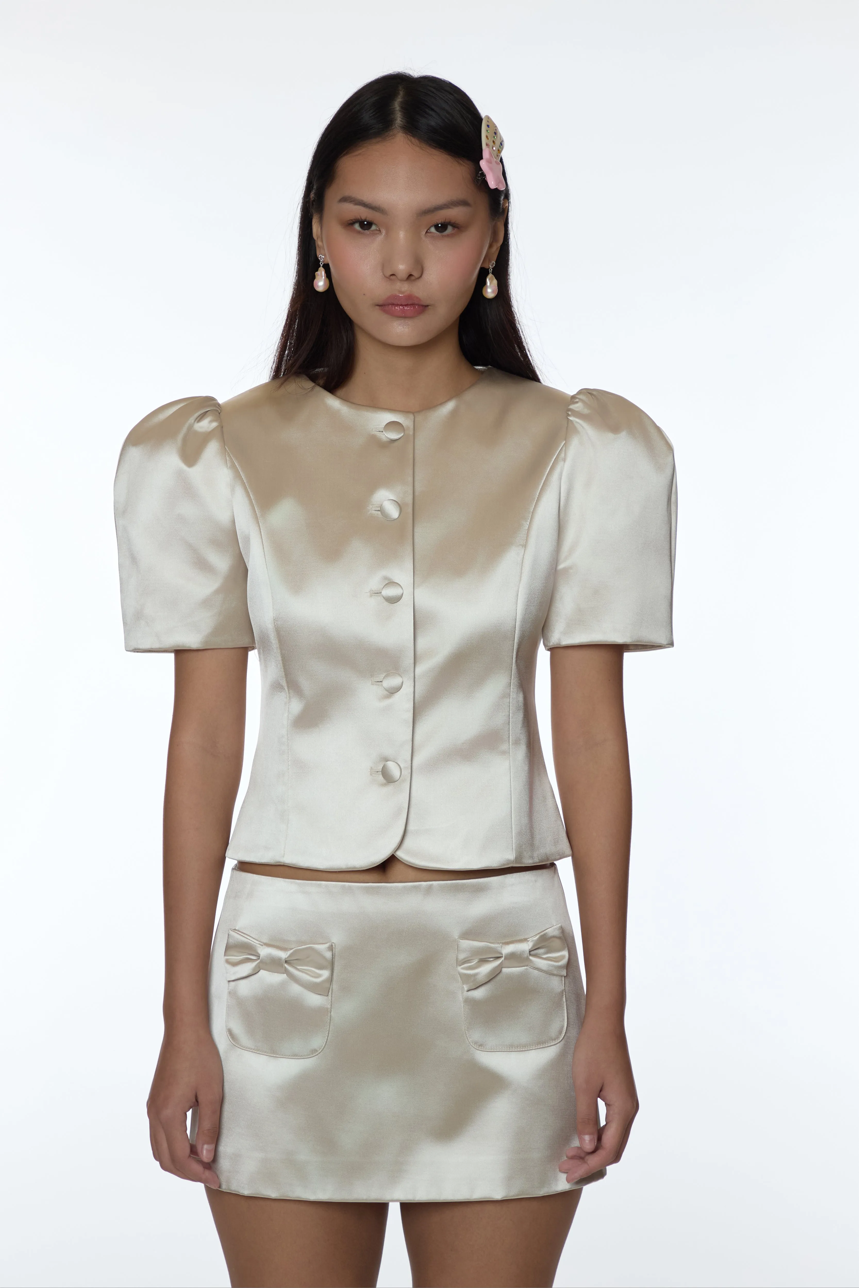 PLUSH SKIRT IN CHAMPAGNE SATIN sold by Sandy Liang product image thumbnail 5