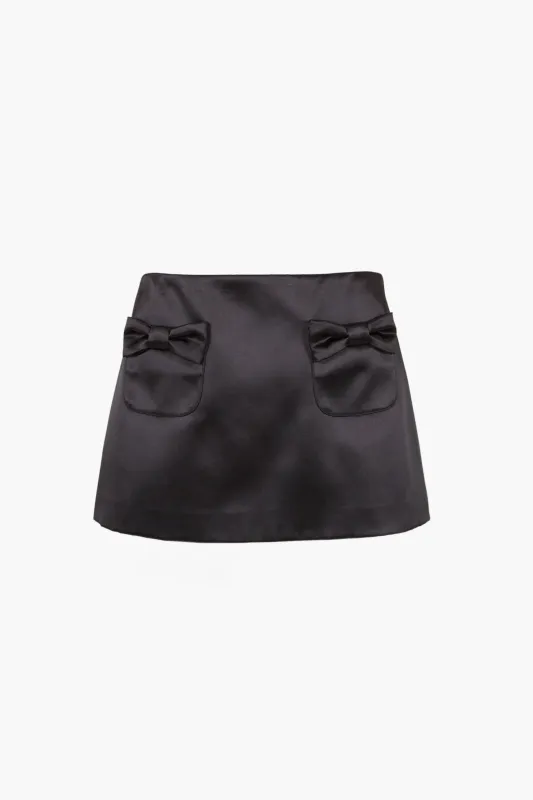 PLUSH SKIRT IN BLACK SATIN made by Sandy Liang
