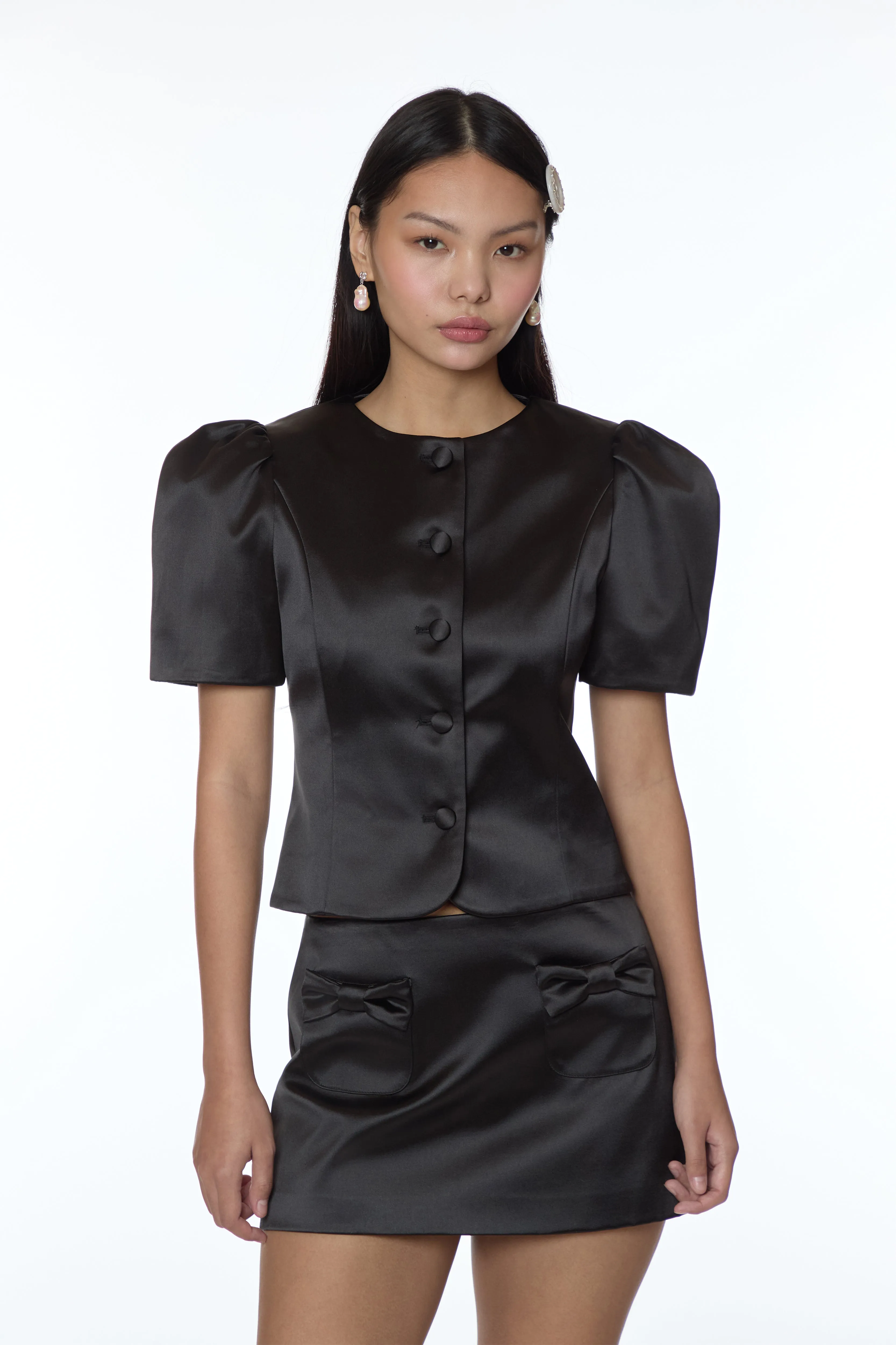 PLUSH SKIRT IN BLACK SATIN sold by Sandy Liang product image thumbnail 3
