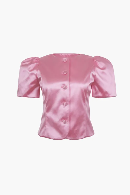 BONNY JACKET IN PINK SATIN made by Sandy Liang