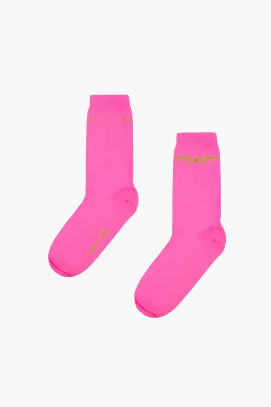 TATTOO SOCK IN NEON PINK made by Sandy Liang