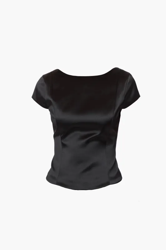 SHELLY TOP IN BLACK SATIN sold by Sandy Liang