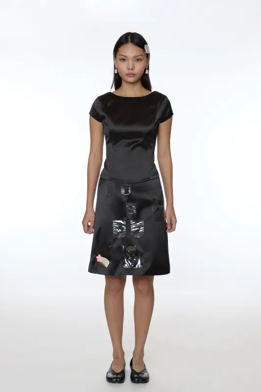 KEEPS SKIRT IN BLACK SATIN made by Sandy Liang