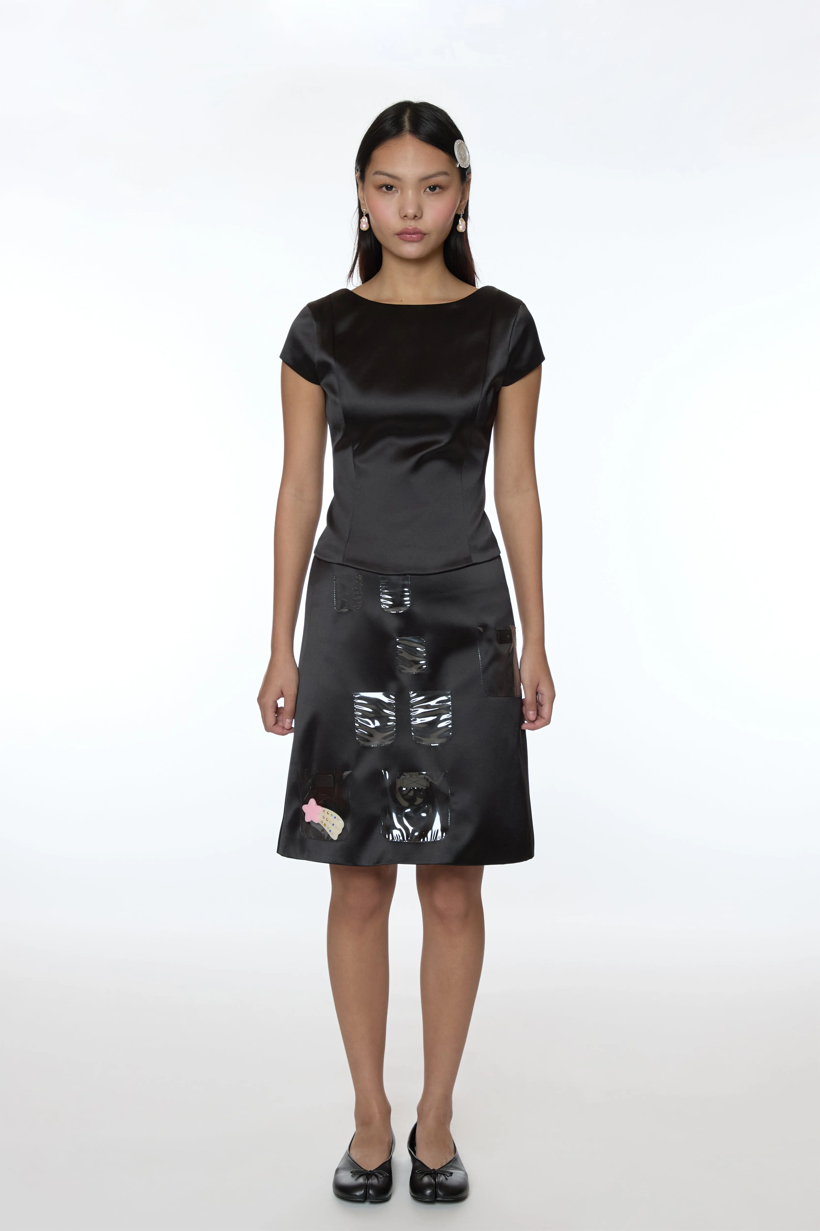 KEEPS SKIRT IN BLACK SATIN sold by Sandy Liang