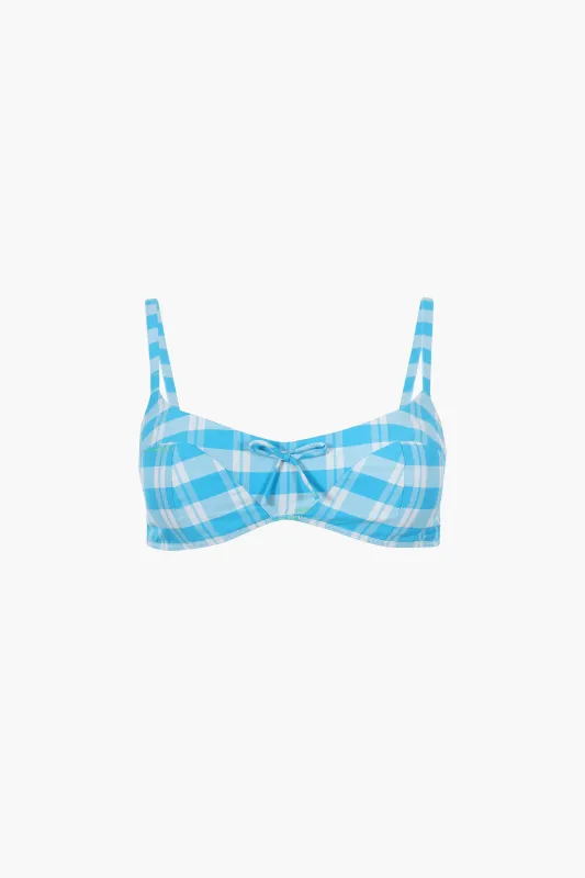 REMIE BRA IN CERULEAN PLAID made by Sandy Liang